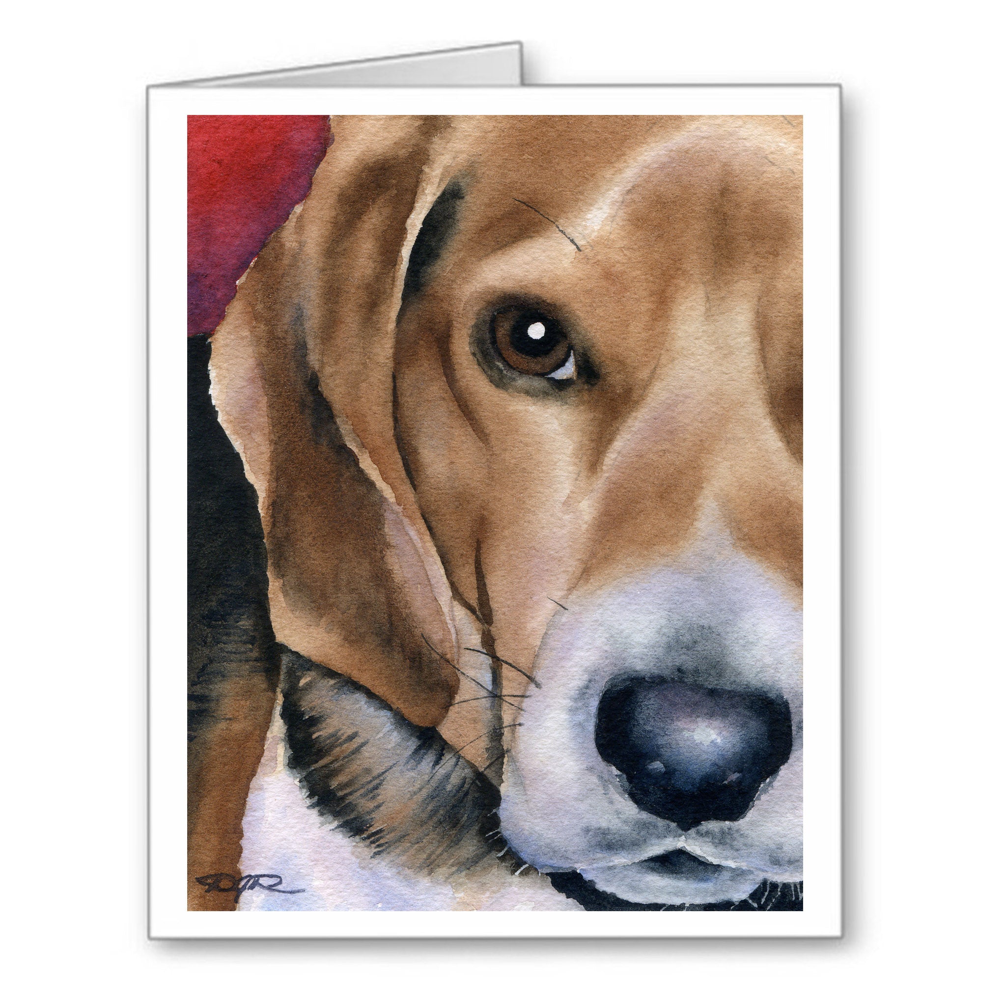 Beagle Watercolor Note Card Art by Artist DJ Rogers