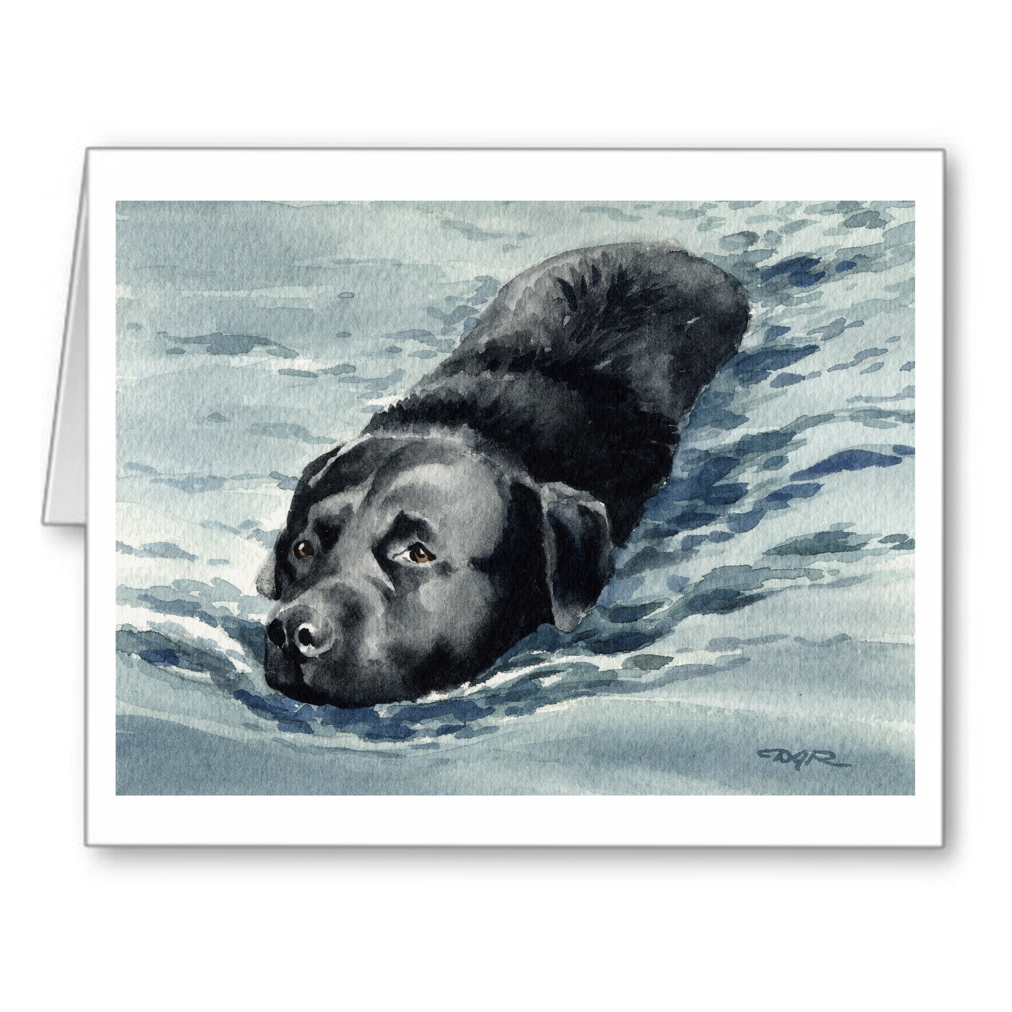 Black Labrador Watercolor Note Card Art by Artist DJ Rogers