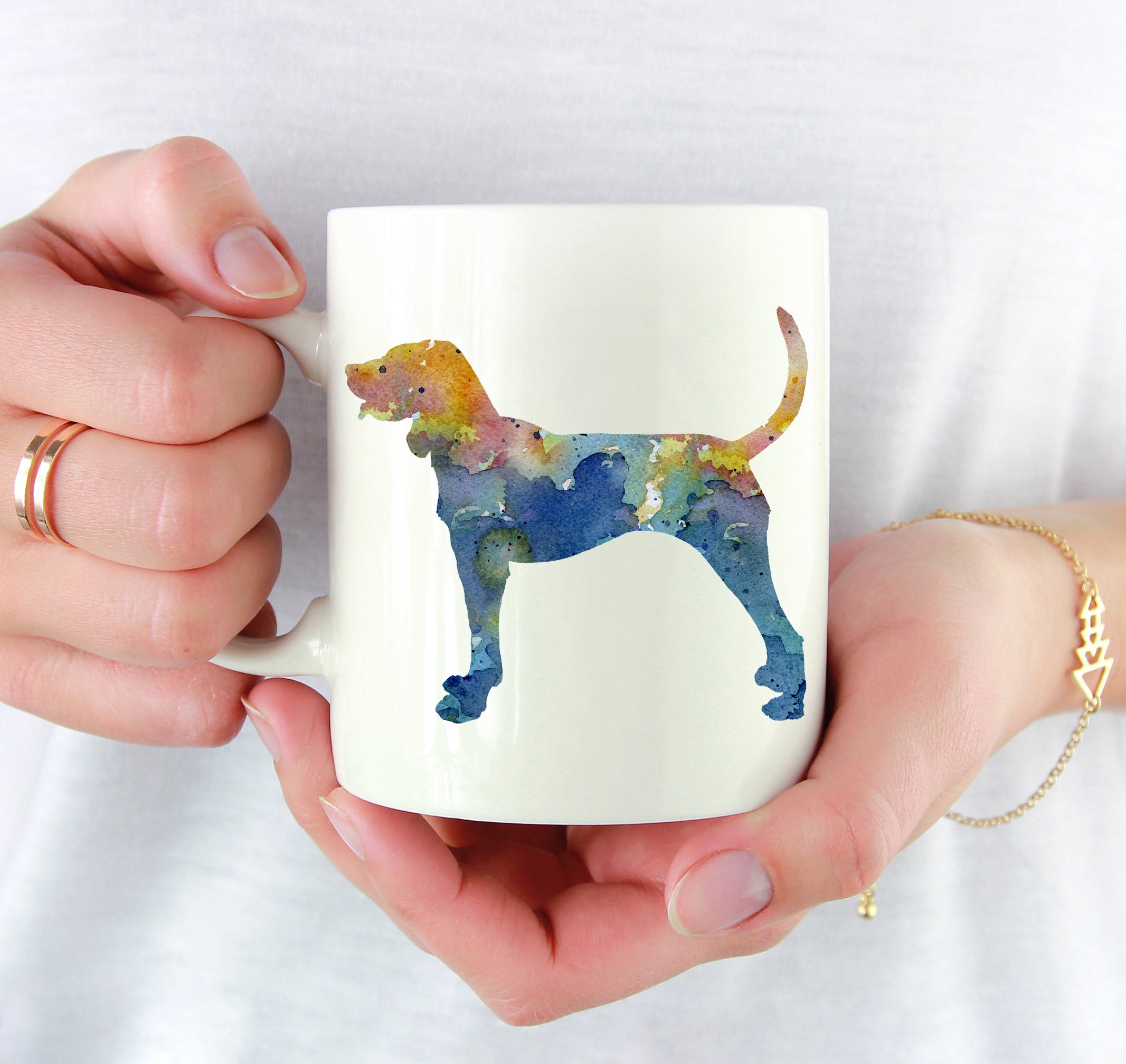 Bluetick Coonhound Watercolor Mug Art by Artist DJ Rogers