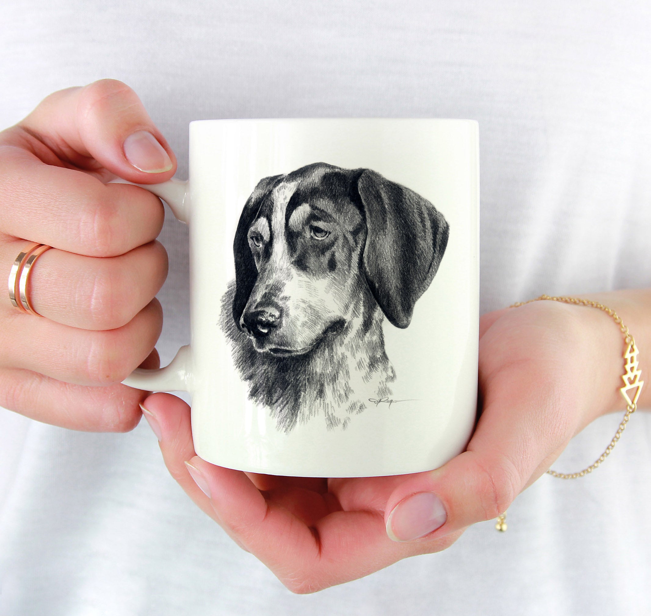 Bluetick Coonhound Pencil Mug Art by Artist DJ Rogers