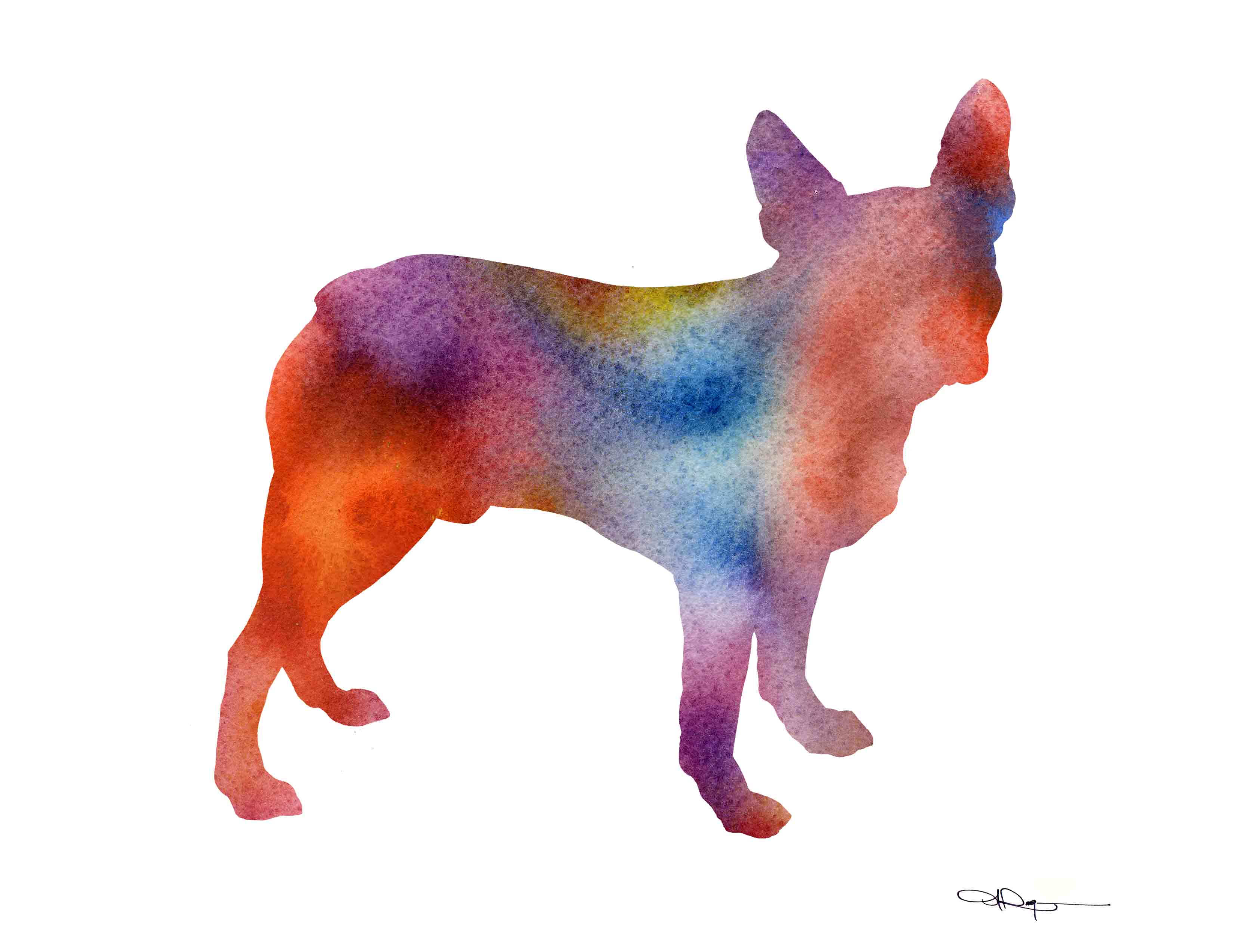 Boston Terrier Abstract Watercolor Art Print by Artist DJ Rogers