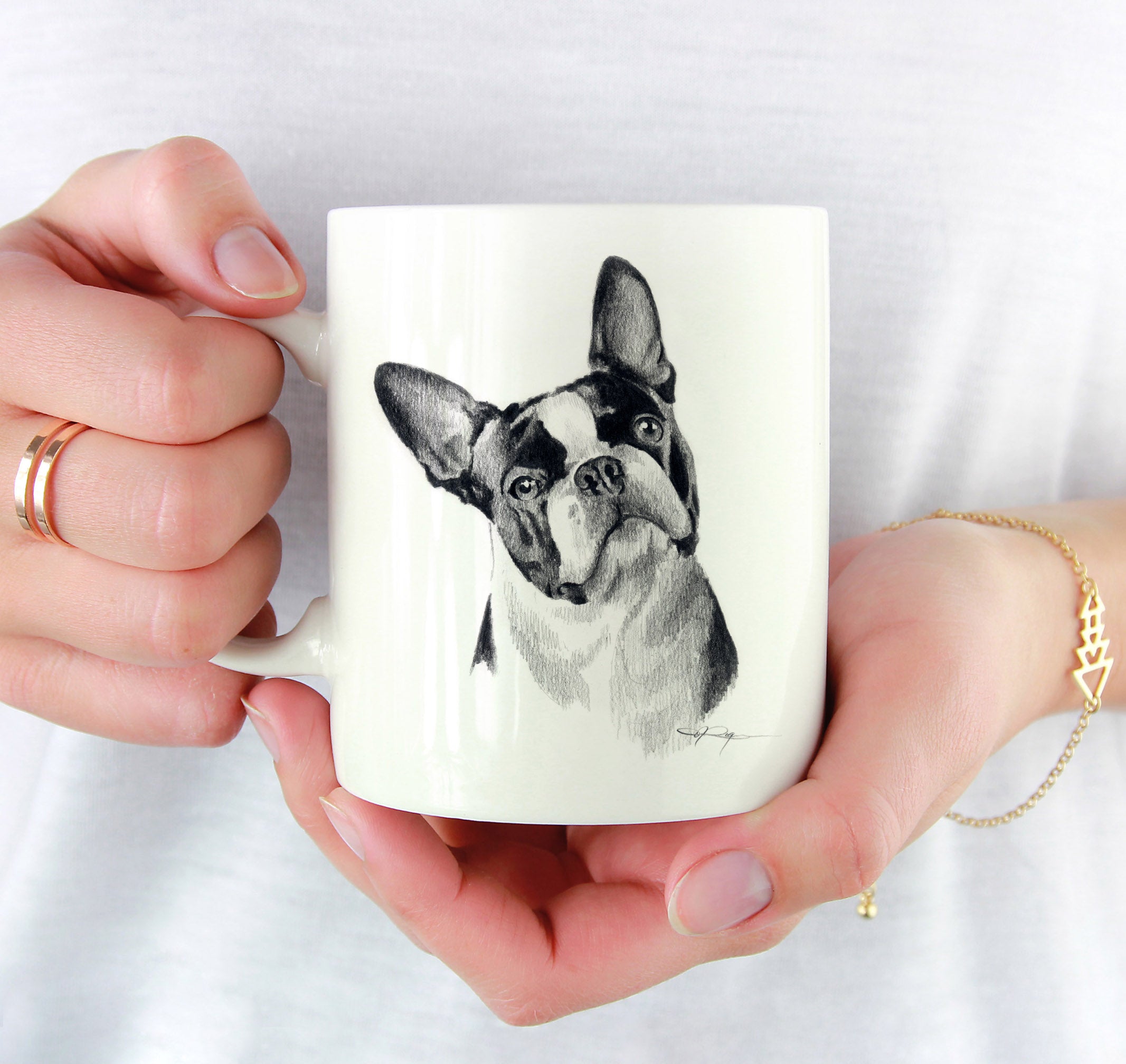 Boston Terrier Pencil Mug Art by Artist DJ Rogers