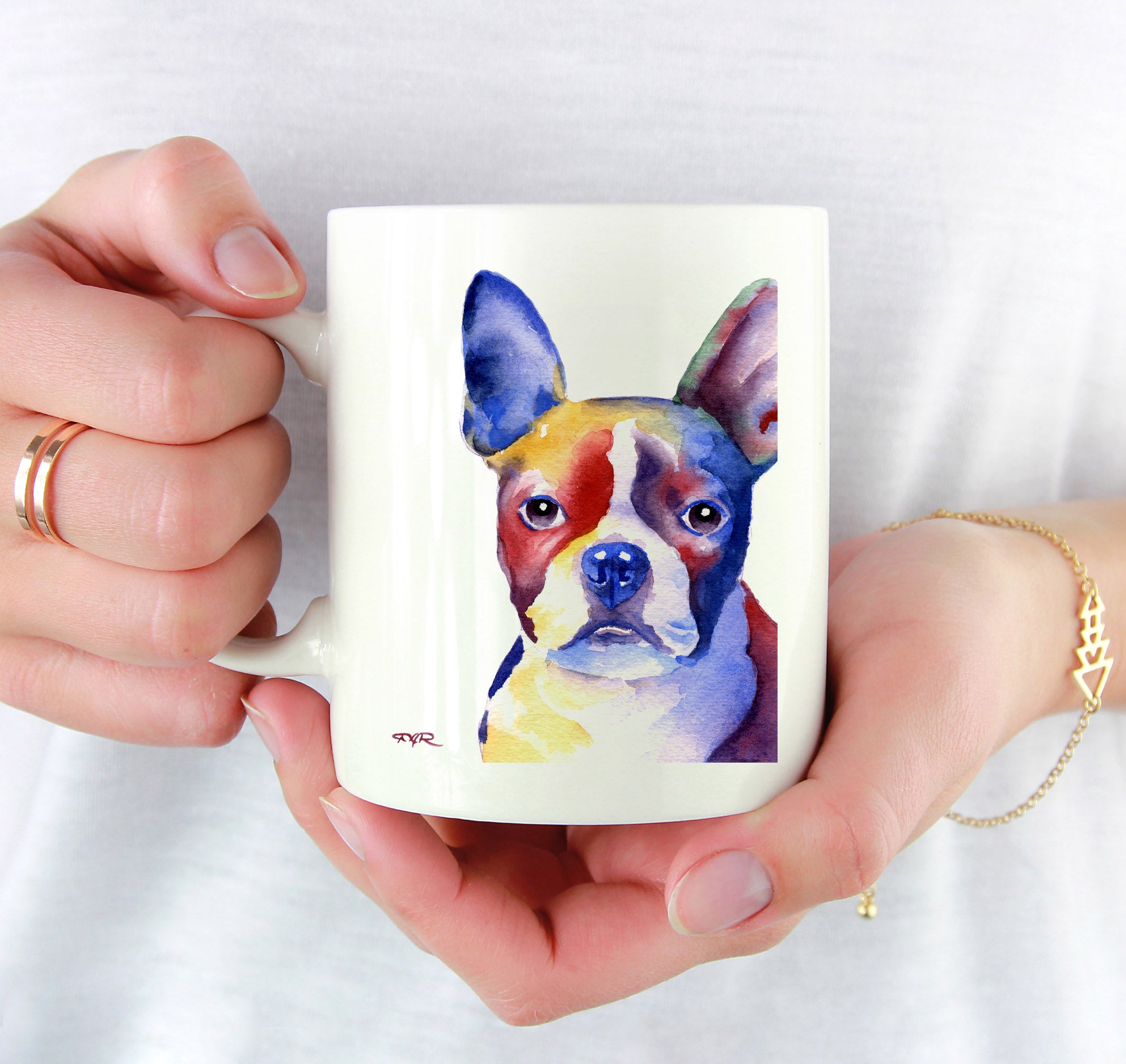 Boston Terrier Watercolor Mug Art by Artist DJ Rogers