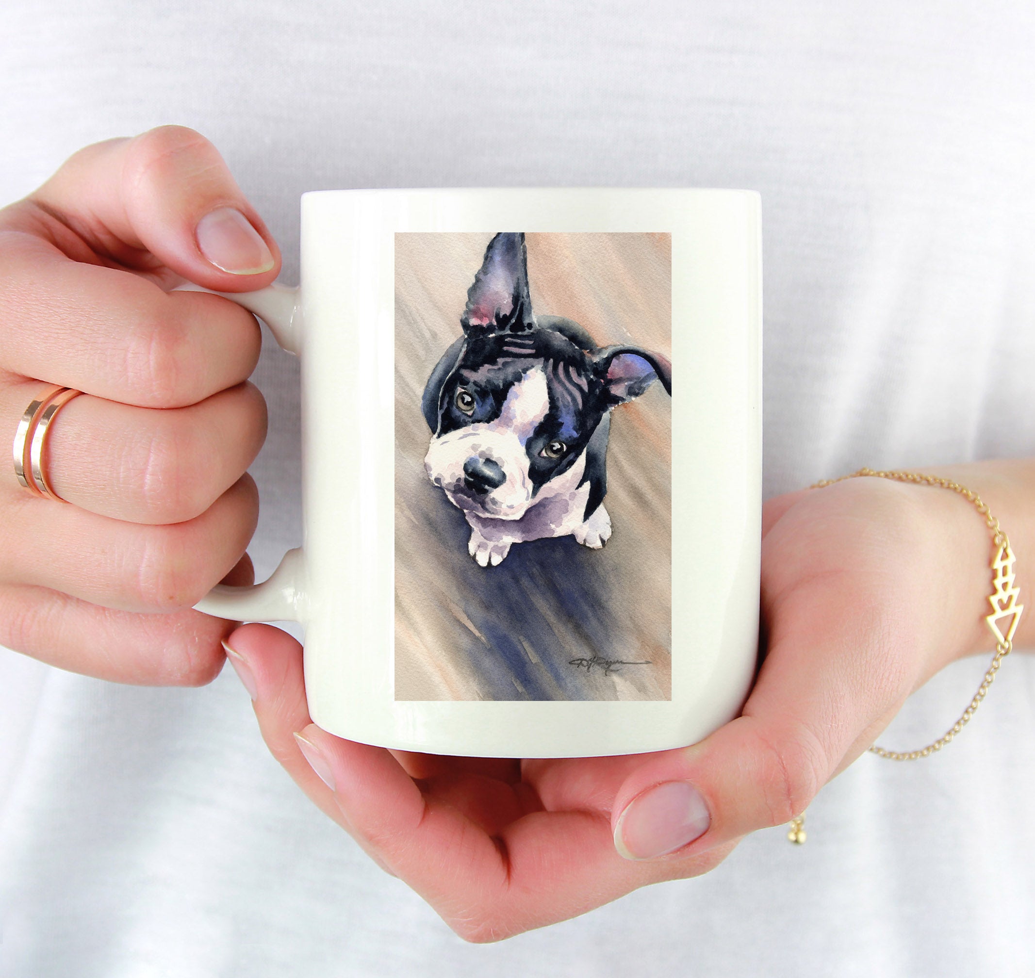 Boston Terrier Watercolor Mug Art by Artist DJ Rogers
