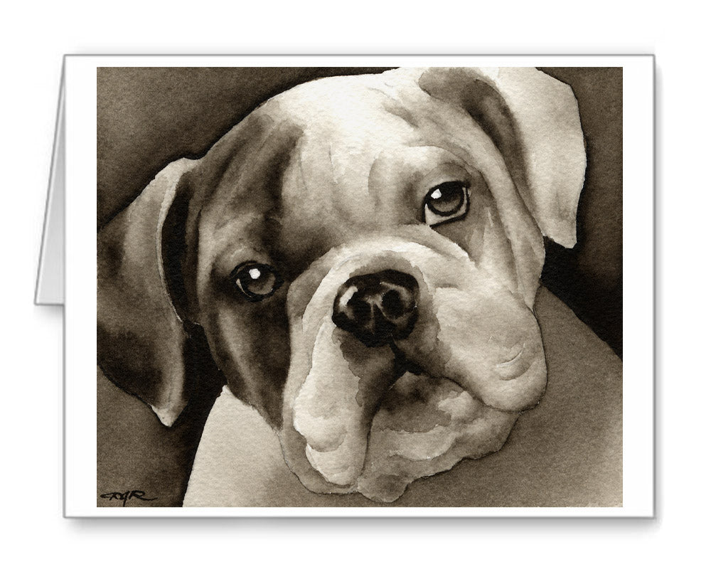 Bulldog Watercolor Note Card Art by Artist DJ Rogers
