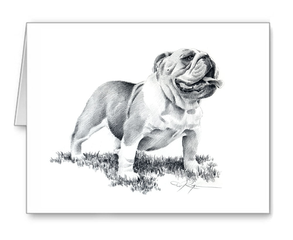 Bulldog Pencil Note Card Art by Artist DJ Rogers