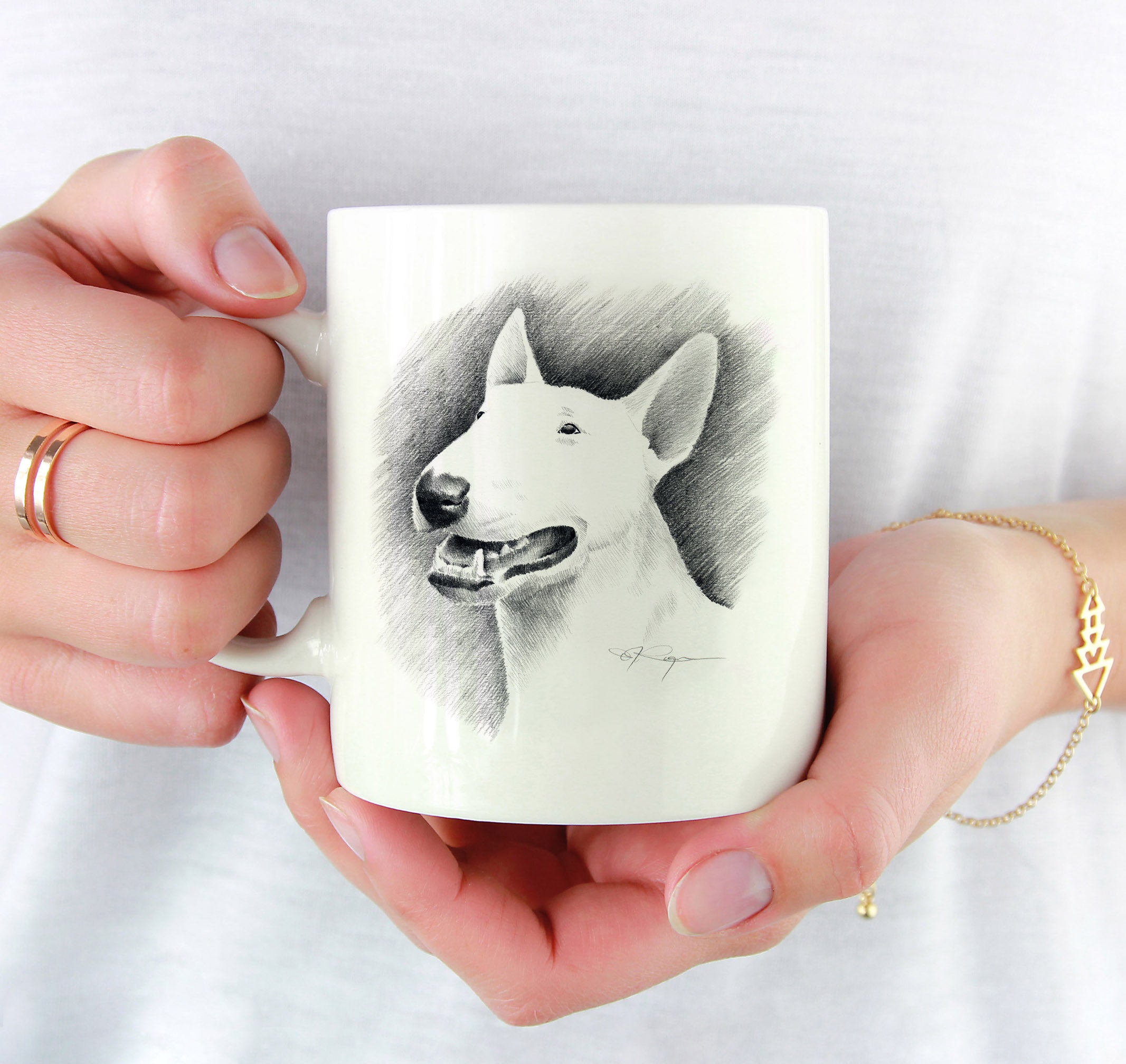 Bull Terrier Pencil Mug Art by Artist DJ Rogers