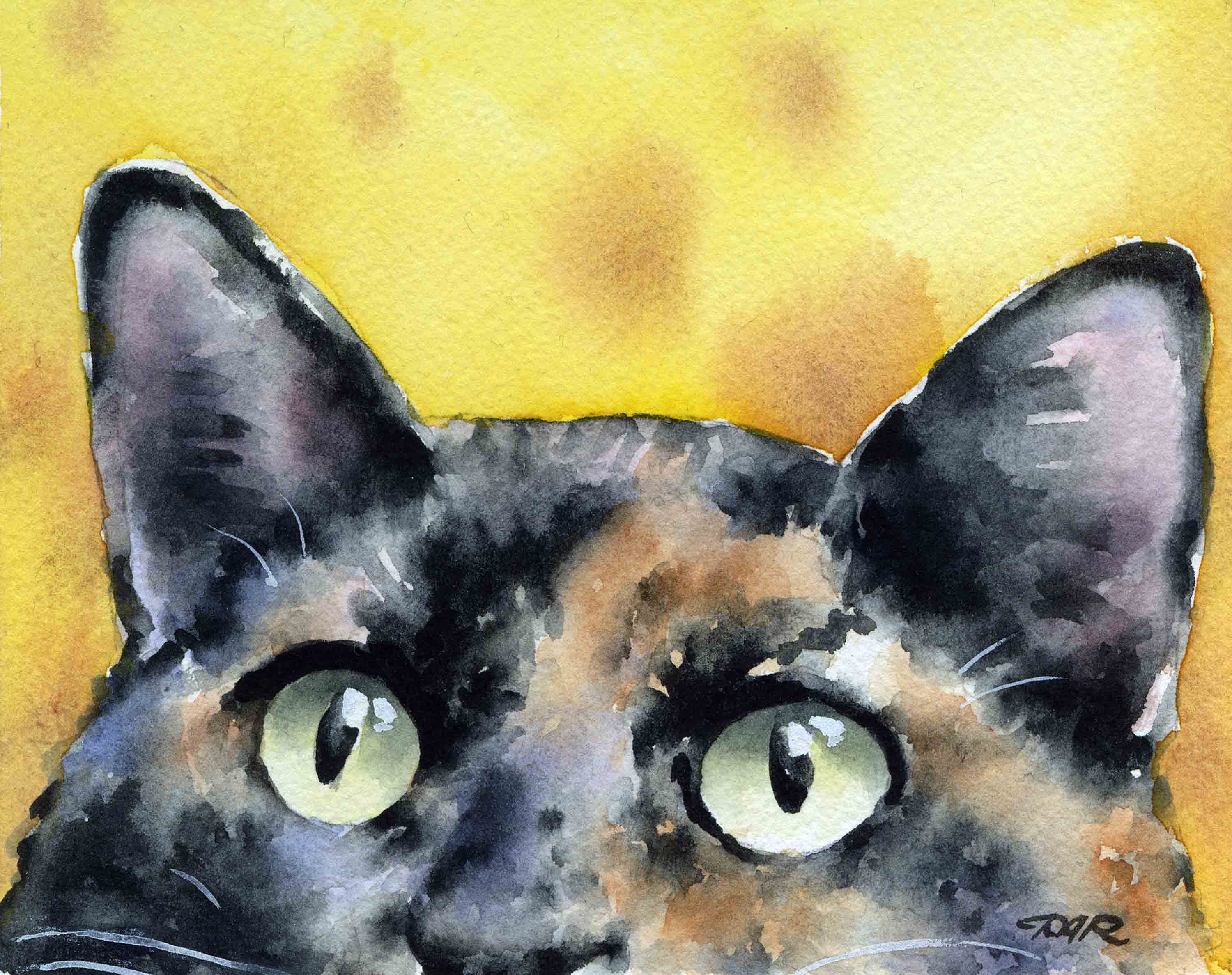 Tortoiseshell Cat Contemporary Watercolor Cat Art Print by Artist DJ Rogers