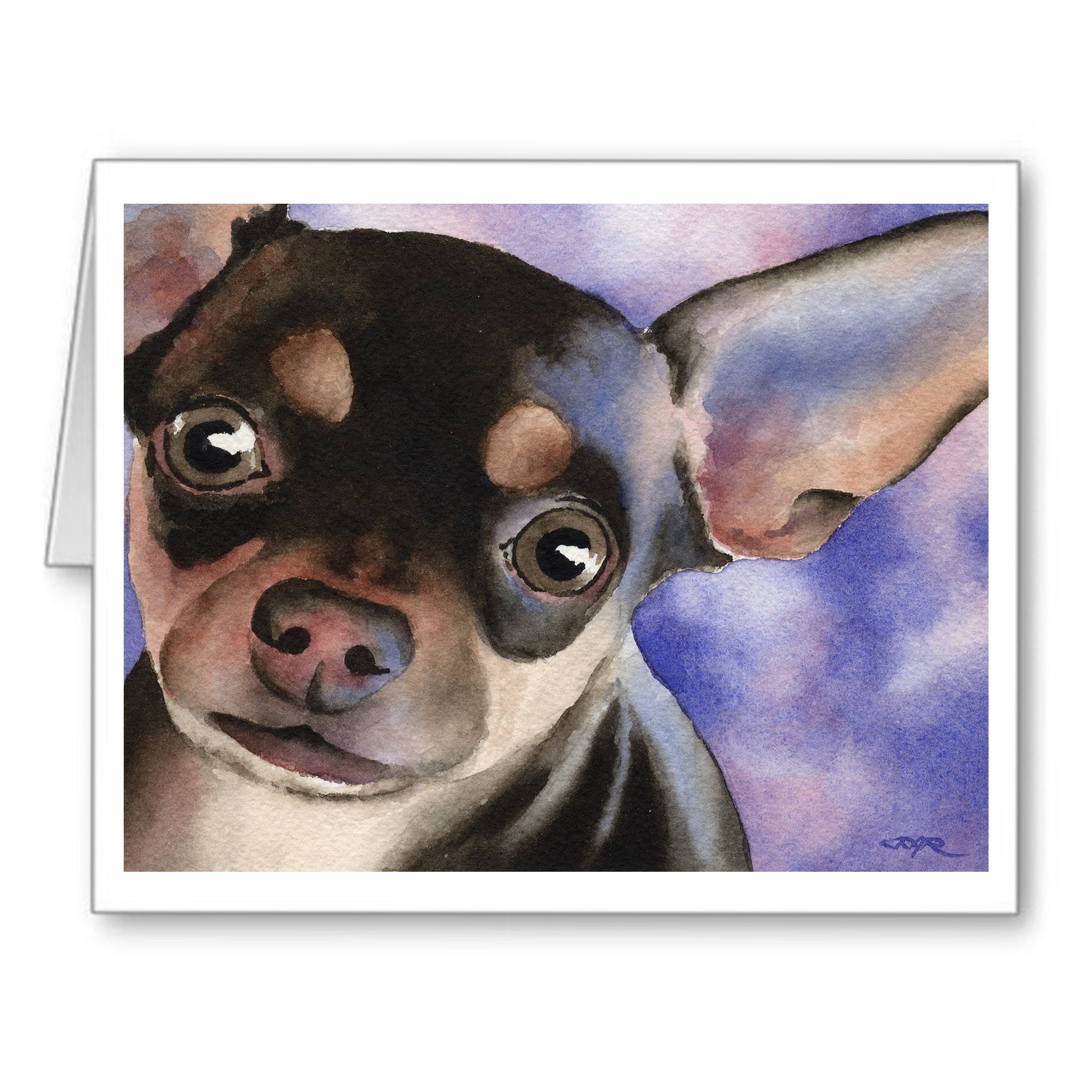 Chihuahua Watercolor Note Card Art by Artist DJ Rogers
