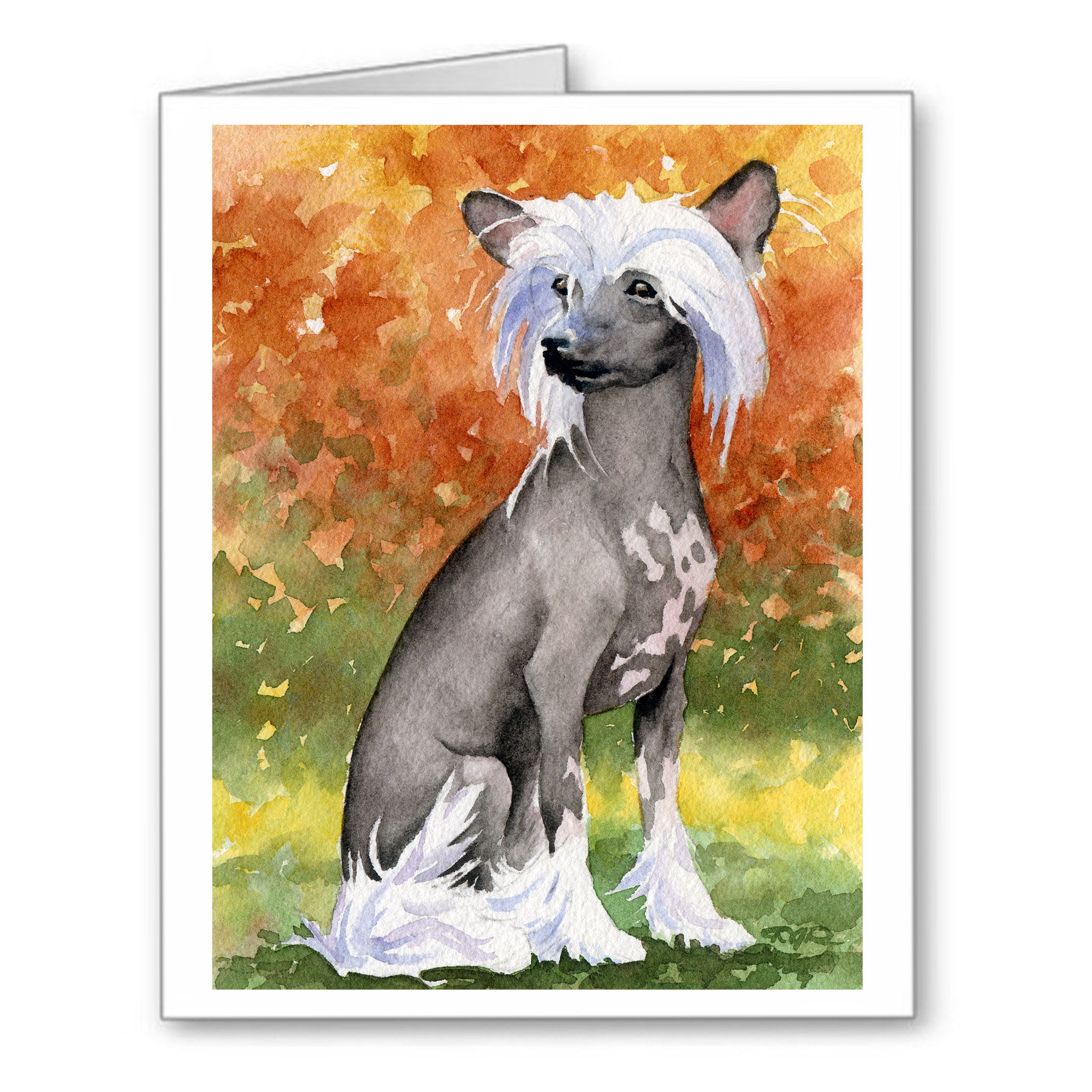 Chinese Crested Watercolor Note Card Art by Artist DJ Rogers