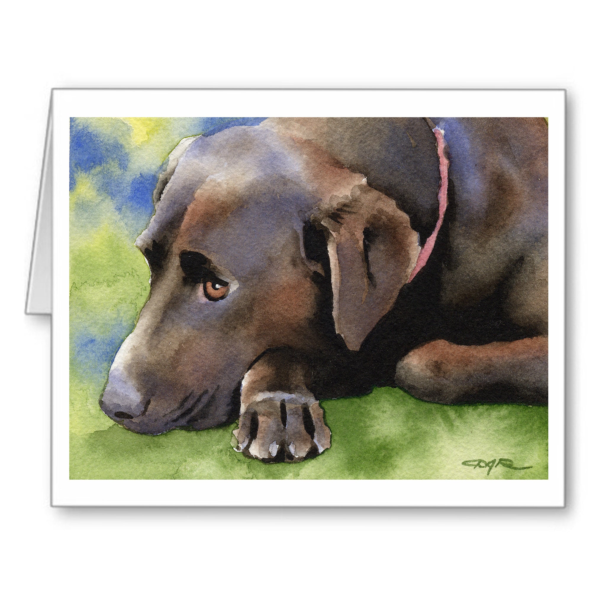 Chocolate Lab Watercolor Note Card Art by Artist DJ Rogers