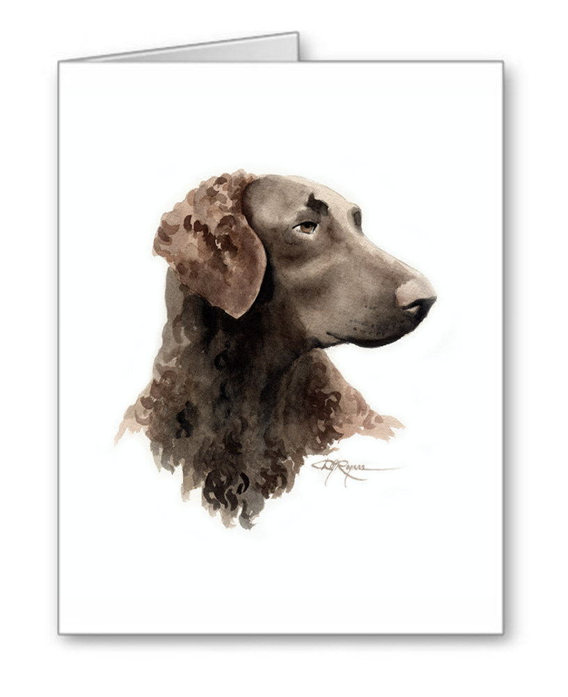 Curly Coated Retriever Watercolor Note Card Art by Artist DJ Rogers