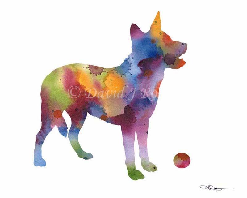 Australian Cattle Dog Abstract Watercolor Art Print by Artist DJ Rogers