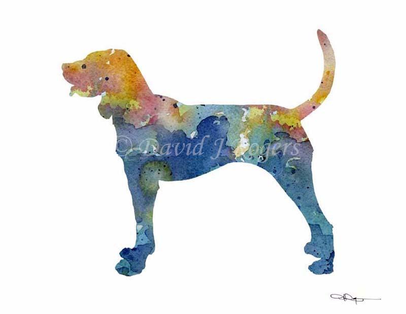Bluetick Coonhound Abstract Watercolor Art Print by Artist DJ Rogers