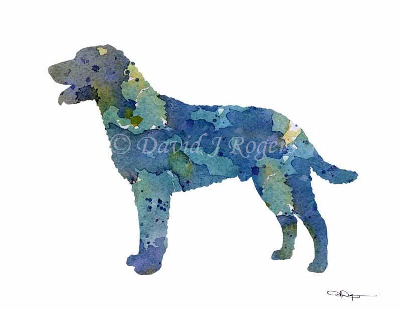 Curly Coated Retriever Abstract Watercolor Art Print by Artist DJ Rogers