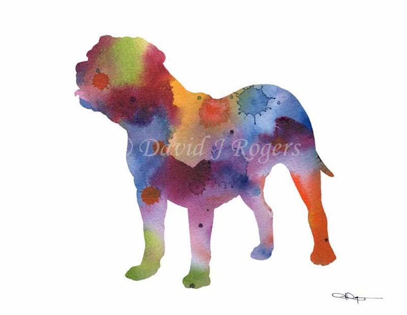Dogue De Bordeaux Abstract Watercolor Art Print by Artist DJ Rogers