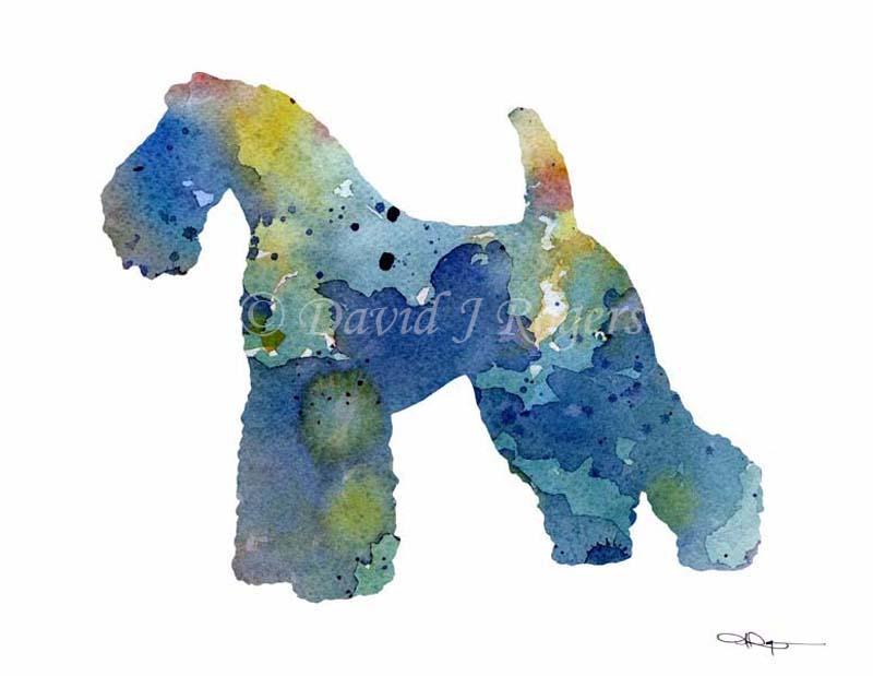 Kerry Blue Terrier Abstract Watercolor Art Print by Artist DJ Rogers