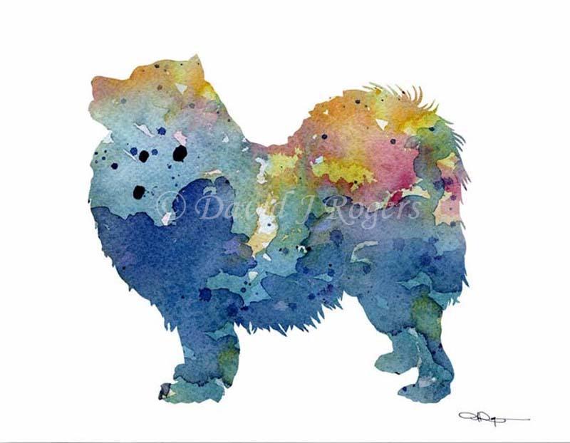 Samoyed Abstract Watercolor Art Print by Artist DJ Rogers
