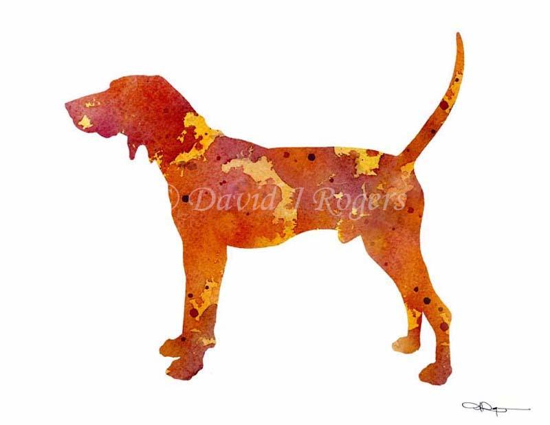 Treeing Walker Coonhound Abstract Watercolor Art Print by Artist DJ Rogers