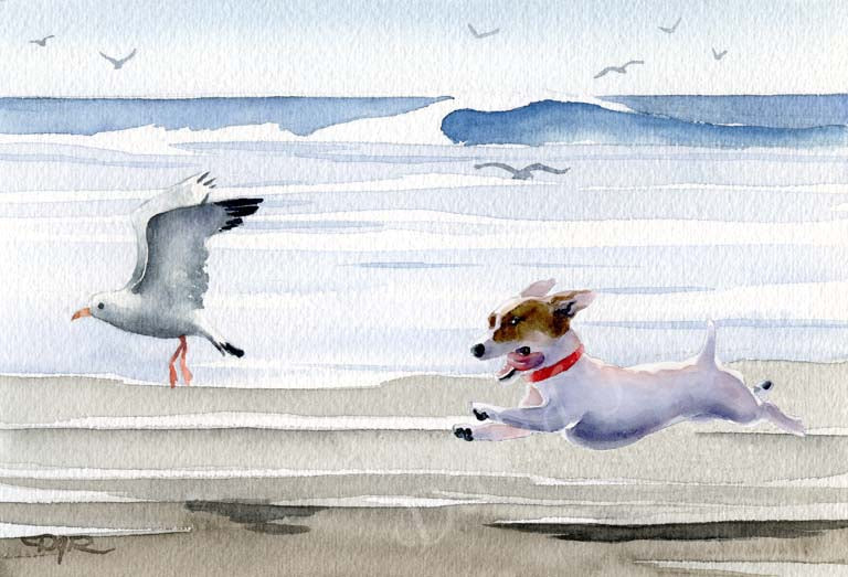 A Jack Russell Terrier beach print based on a David J Rogers original watercolor