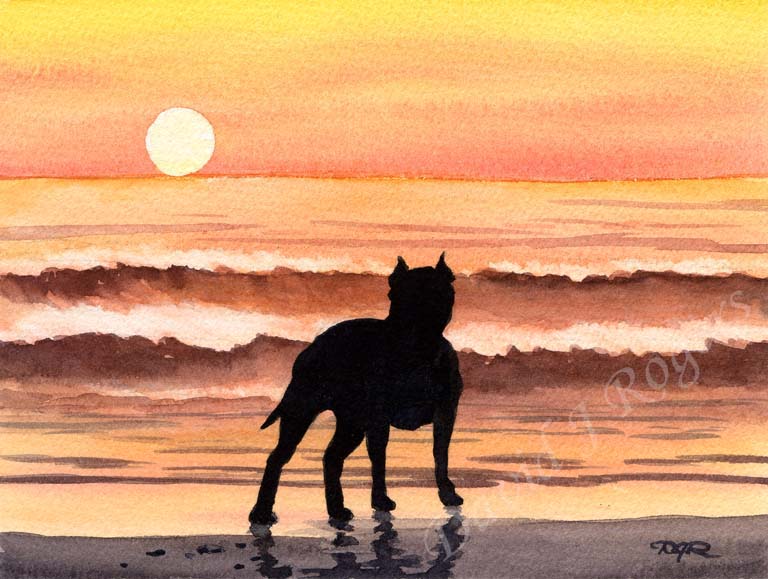 A Pit Bull sunset print based on a David J Rogers original watercolor