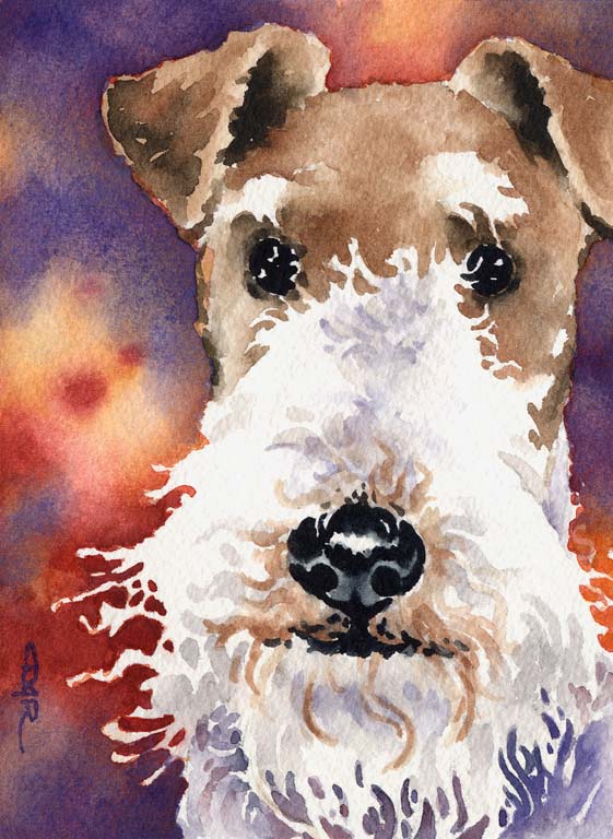 A Wire Fox Terrier portrait print based on a David J Rogers original watercolor