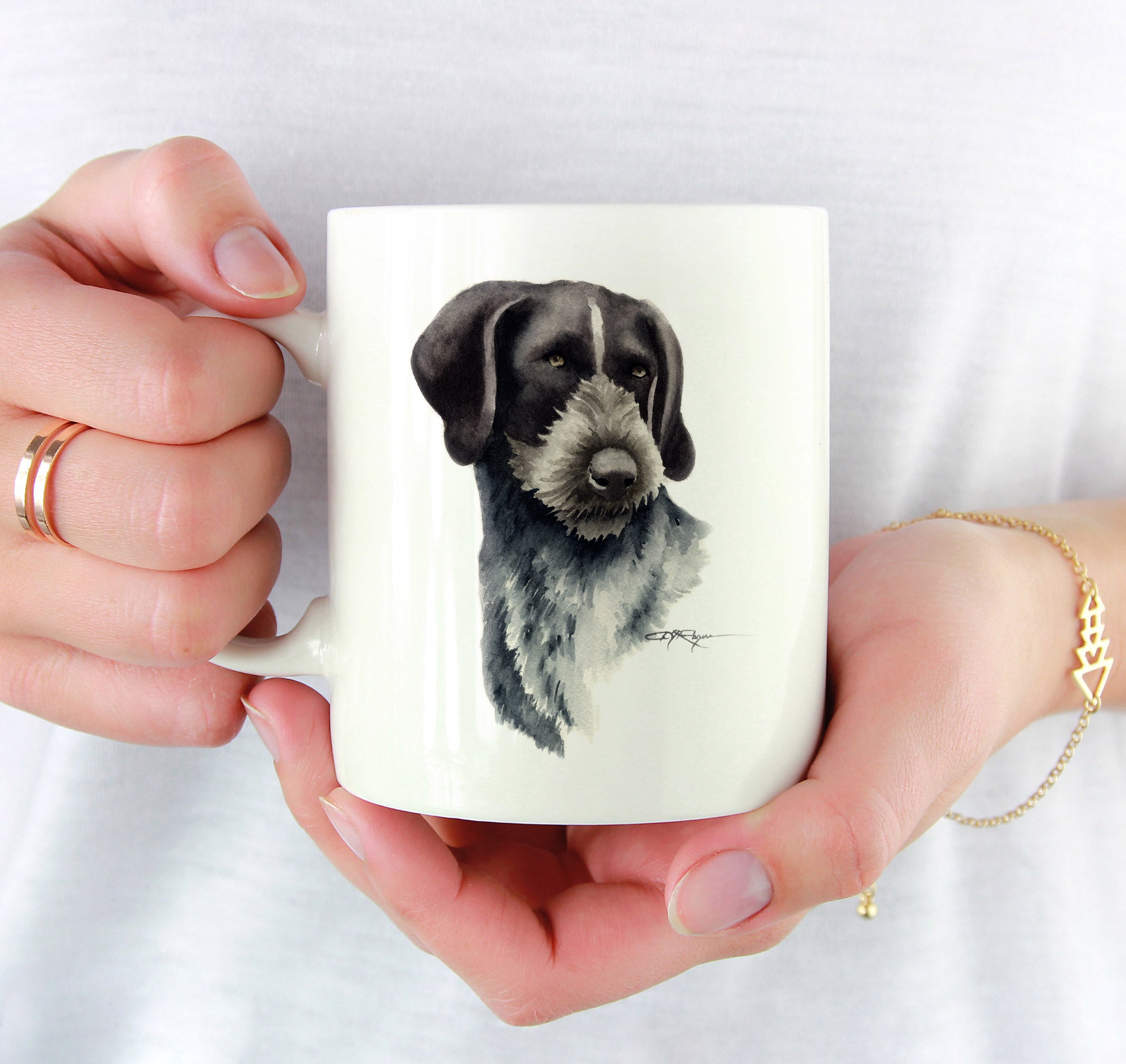 German Wirehaired Pointer Watercolor Mug Art by Artist DJ Rogers