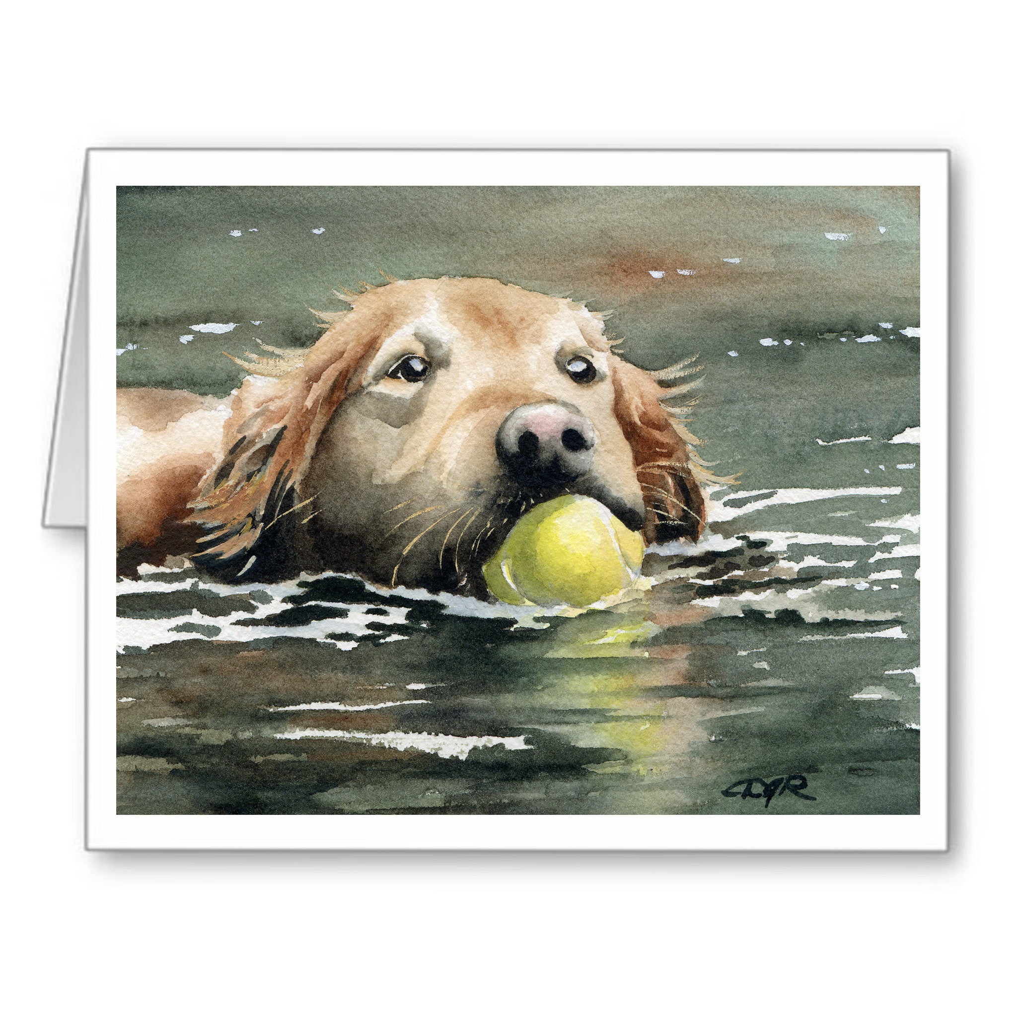 Golden Retriever Watercolor Note Card Art by Artist DJ Rogers