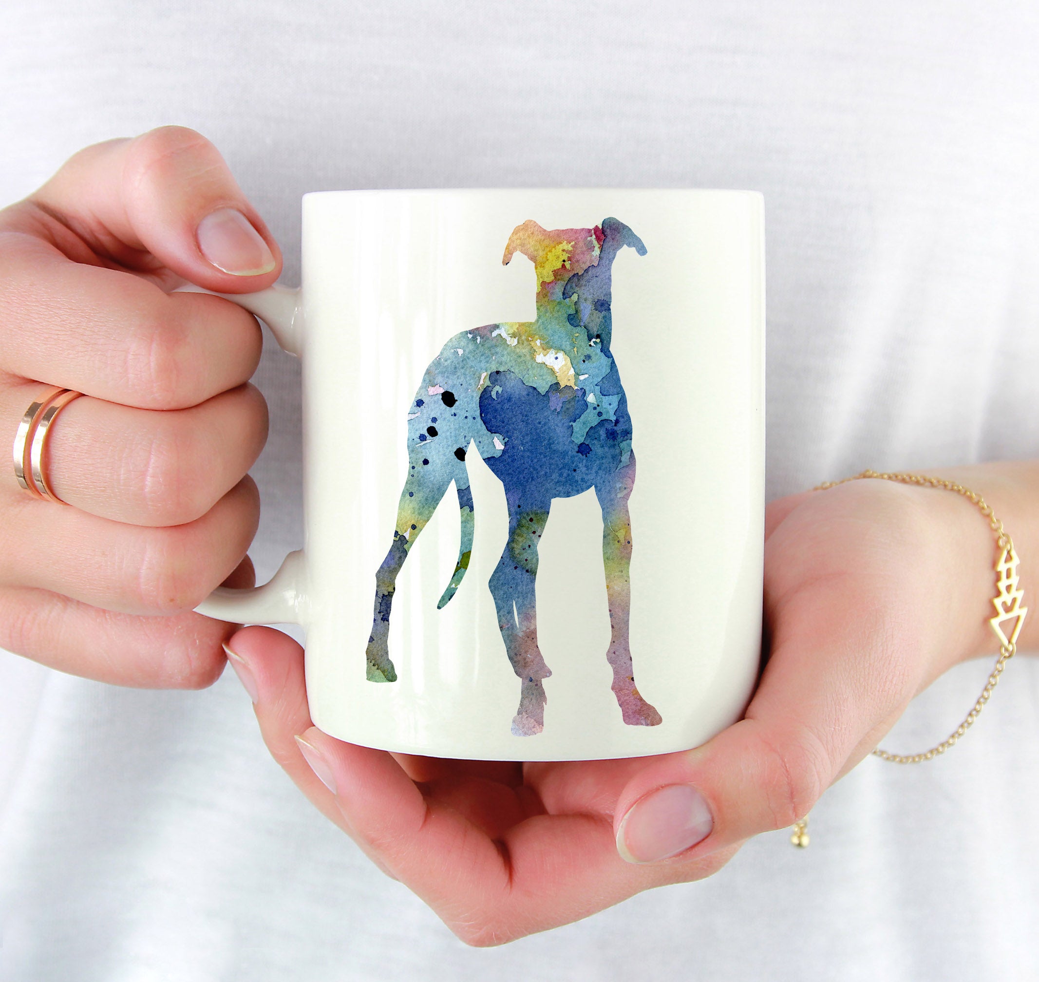 Greyhound Watercolor Mug Art by Artist DJ Rogers