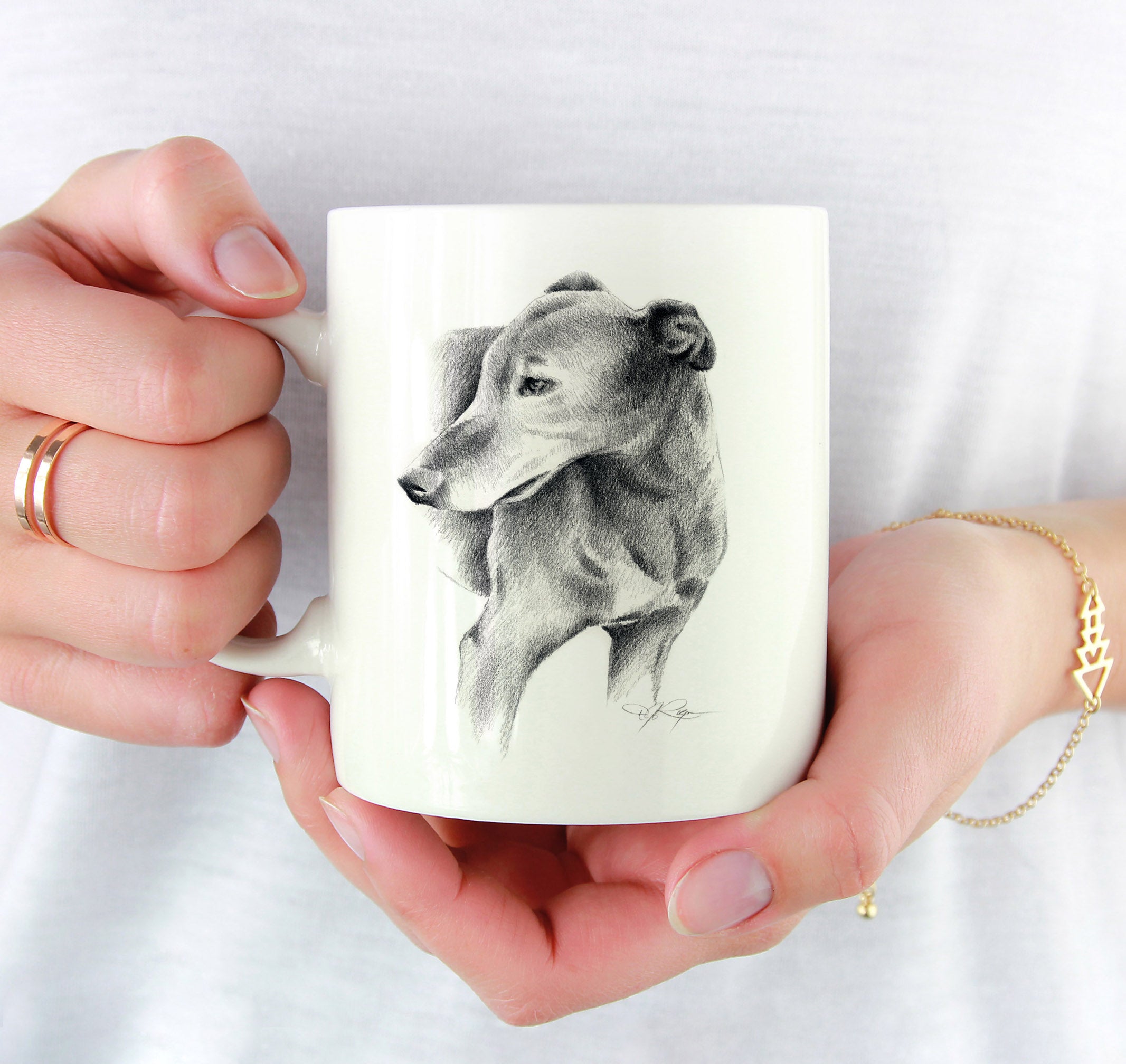 Greyhound Pencil Mug Art by Artist DJ Rogers