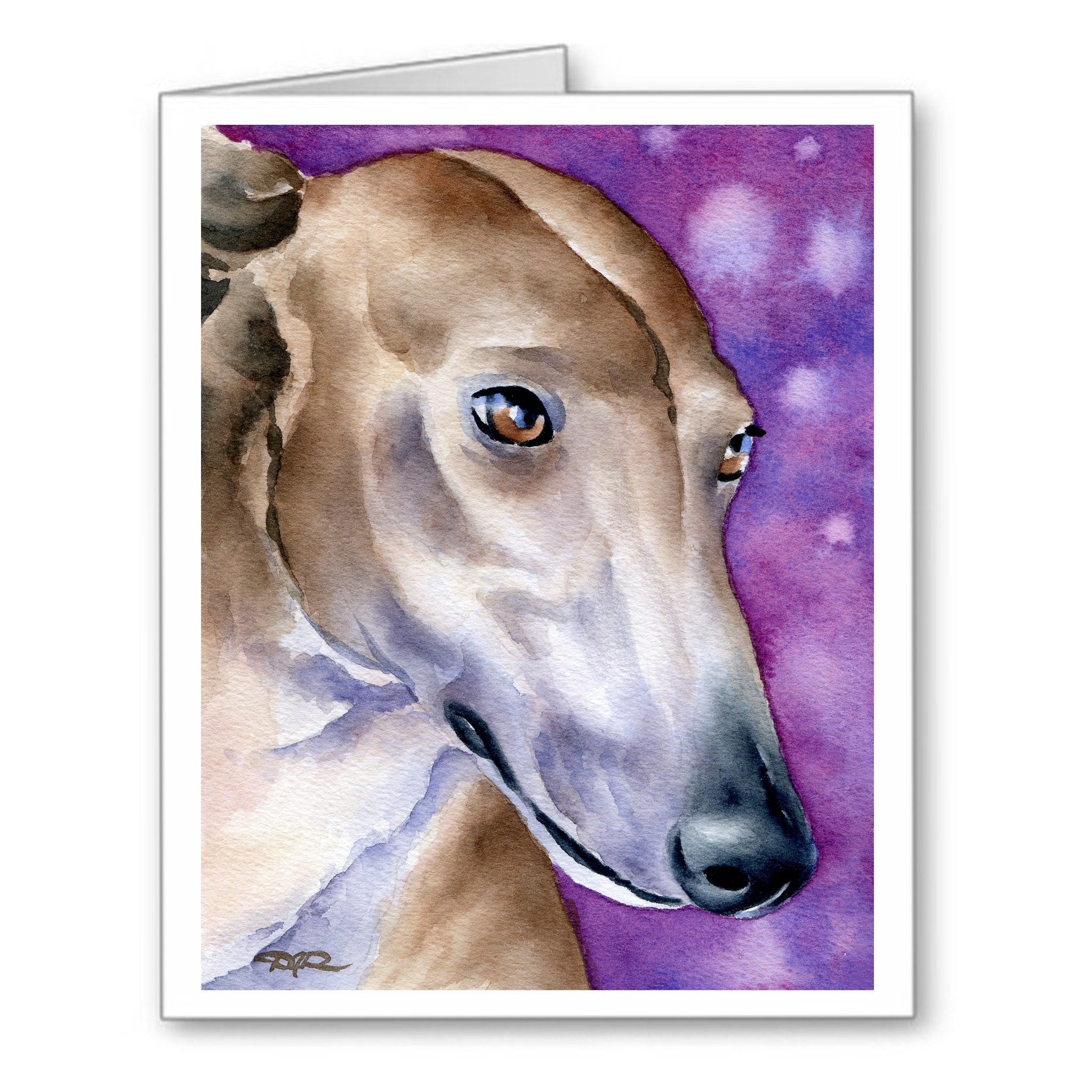 Greyhound Watercolor Note Card Art by Artist DJ Rogers