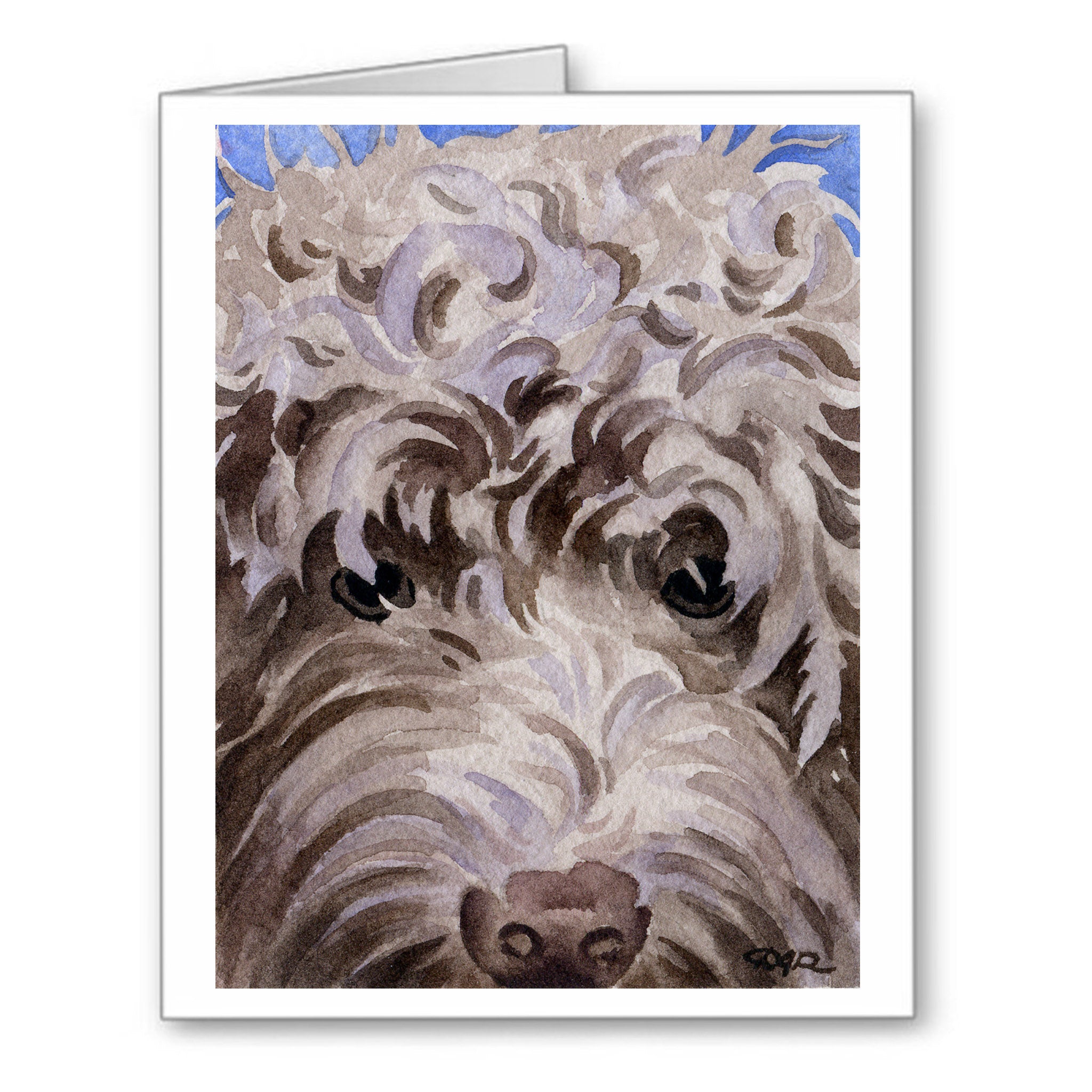 Labradoodle Watercolor Note Card Art by Artist DJ Rogers