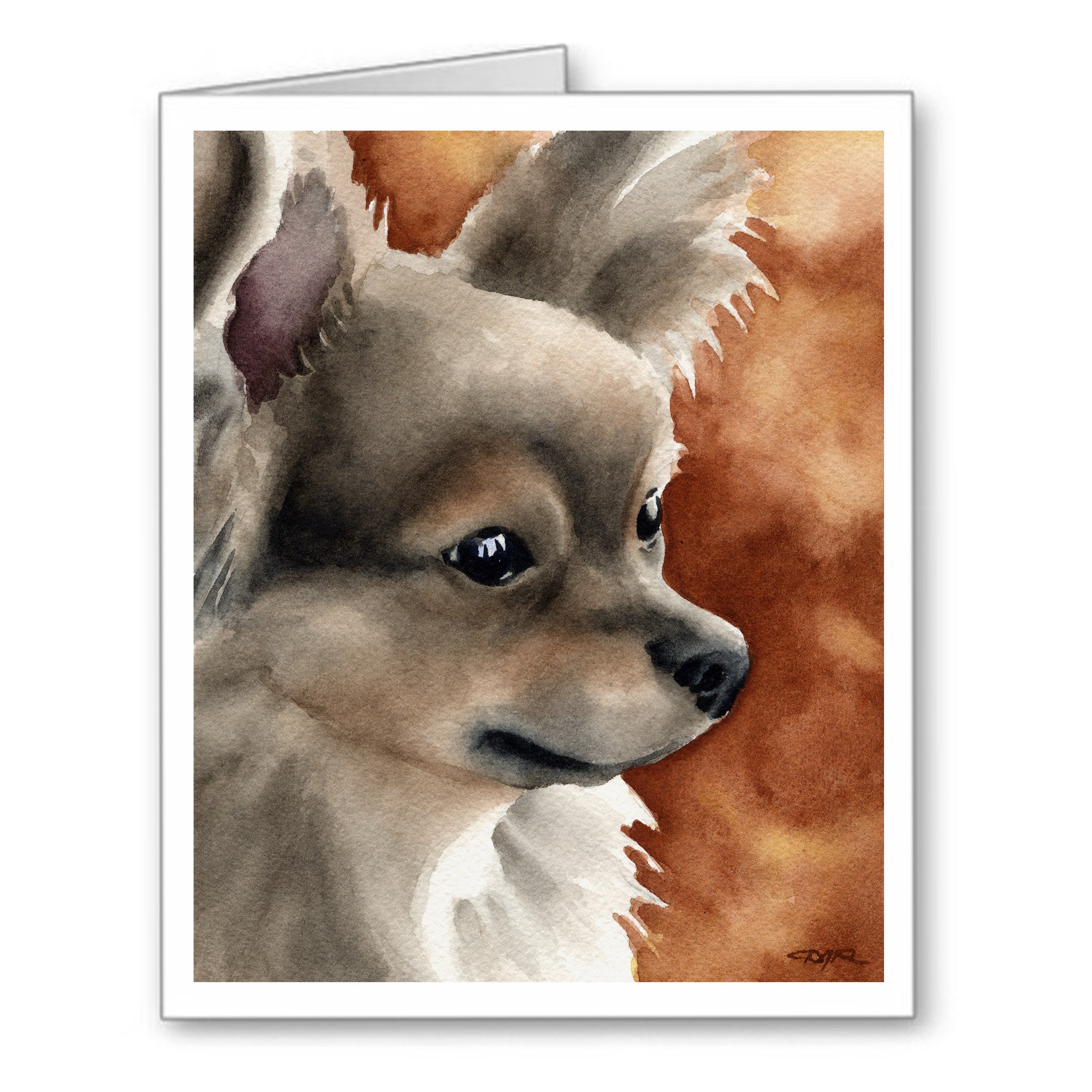 Long Coat Chihuahua Watercolor Note Card Art by Artist DJ Rogers