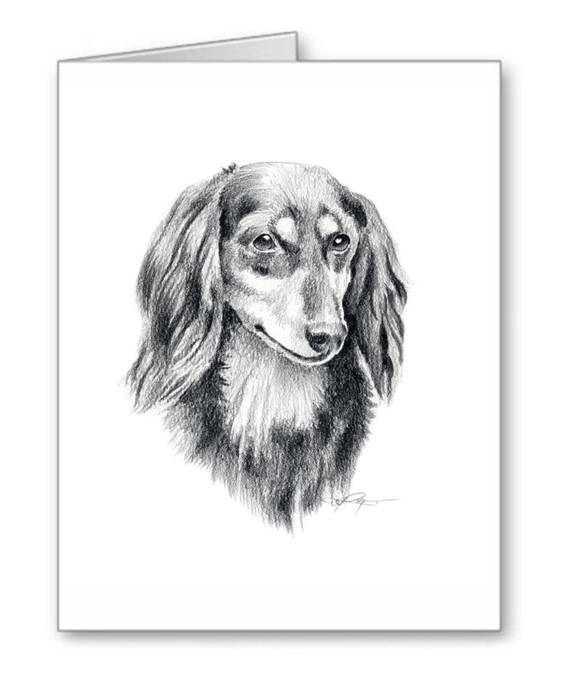Long Haired Dachshund Pencil Note Card Art by Artist DJ Rogers