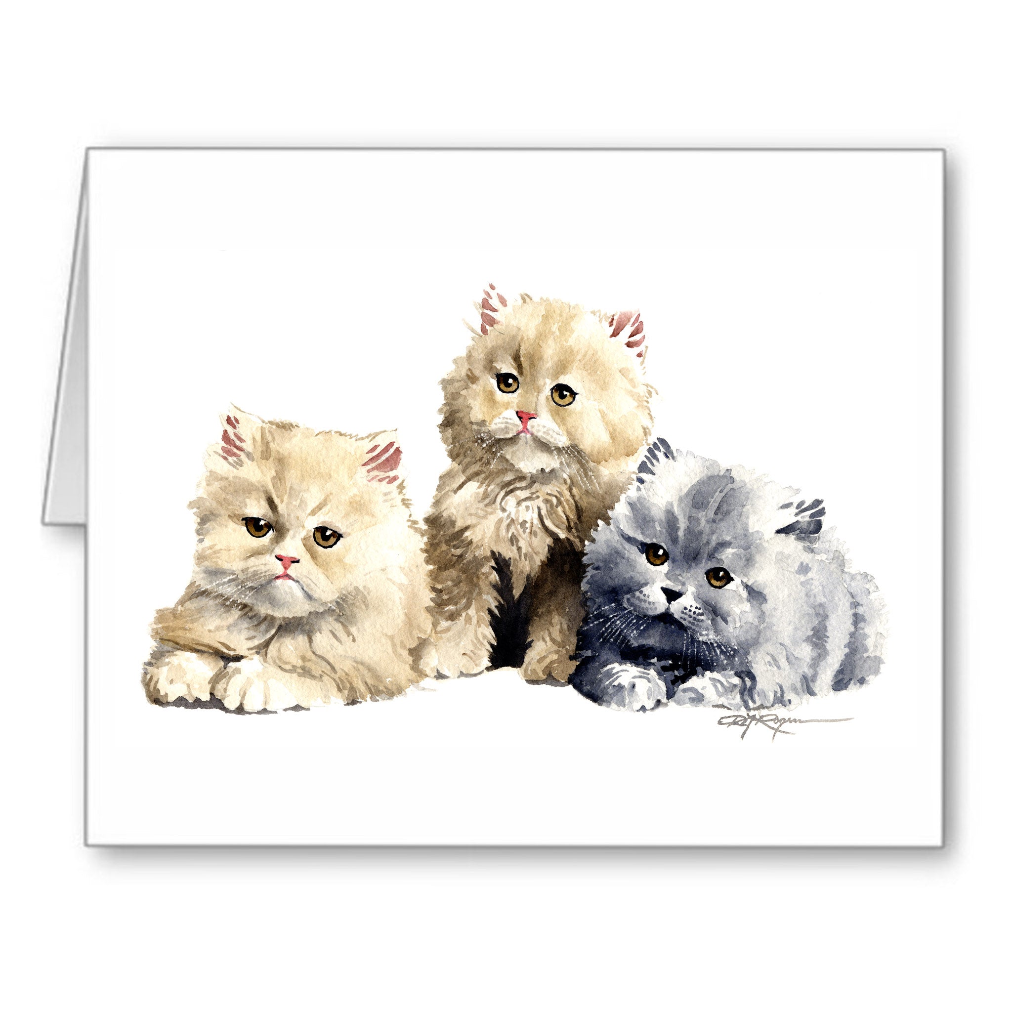 Kittens Cat Traditional Watercolor Note Card Art by Artist DJ Rogers