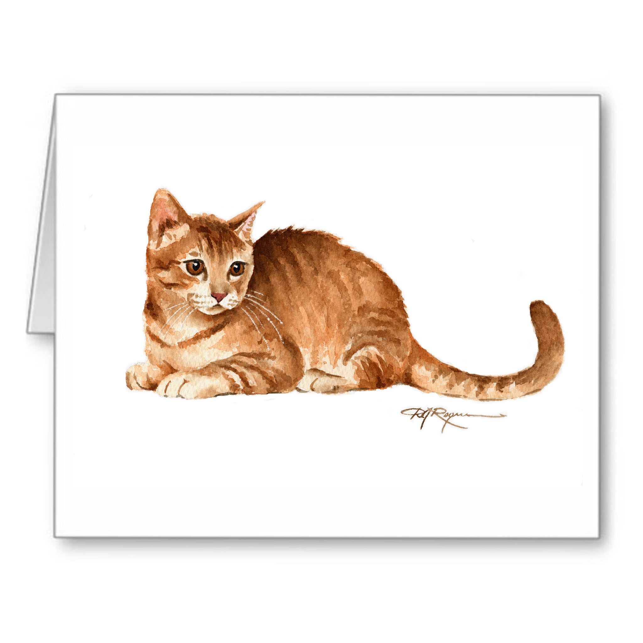 Orange Tabby Cat Kitten Traditional Watercolor Note Card Art by Artist DJ Rogers