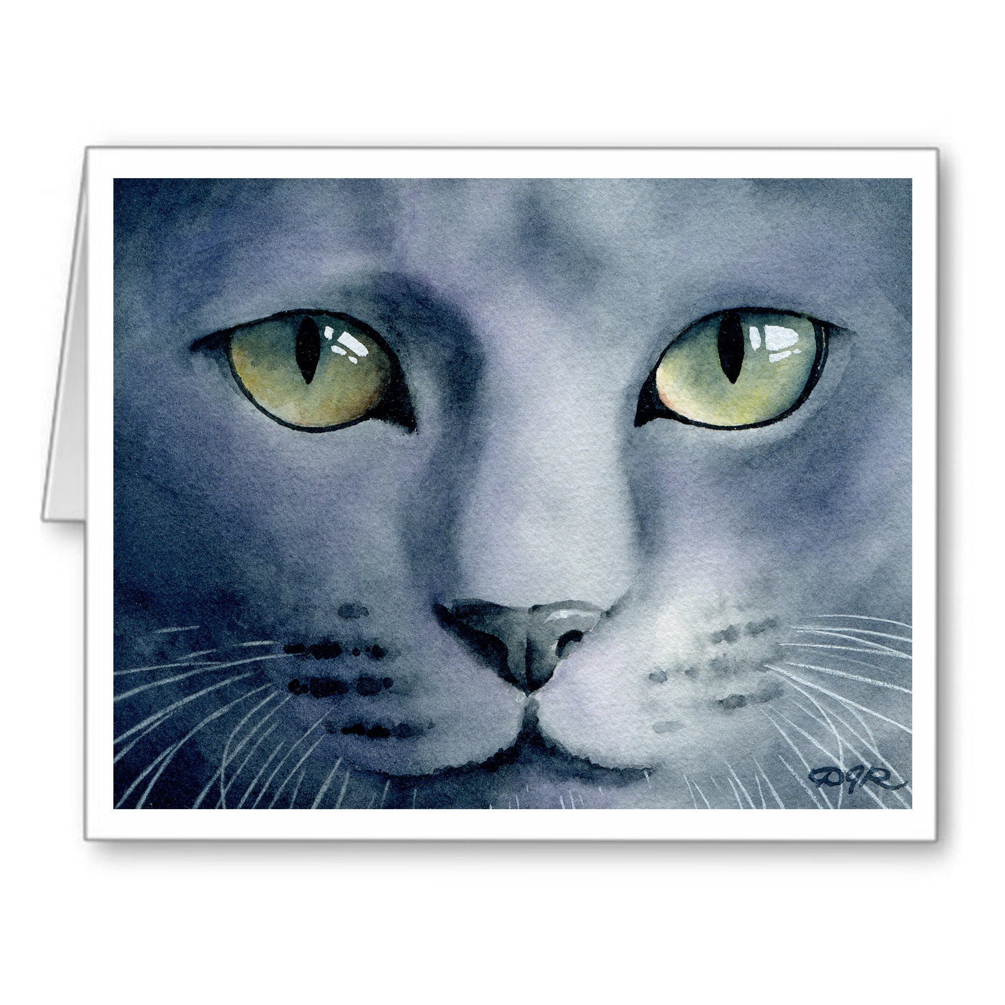 Grey Cat Watercolor Note Card Art by Artist DJ Rogers