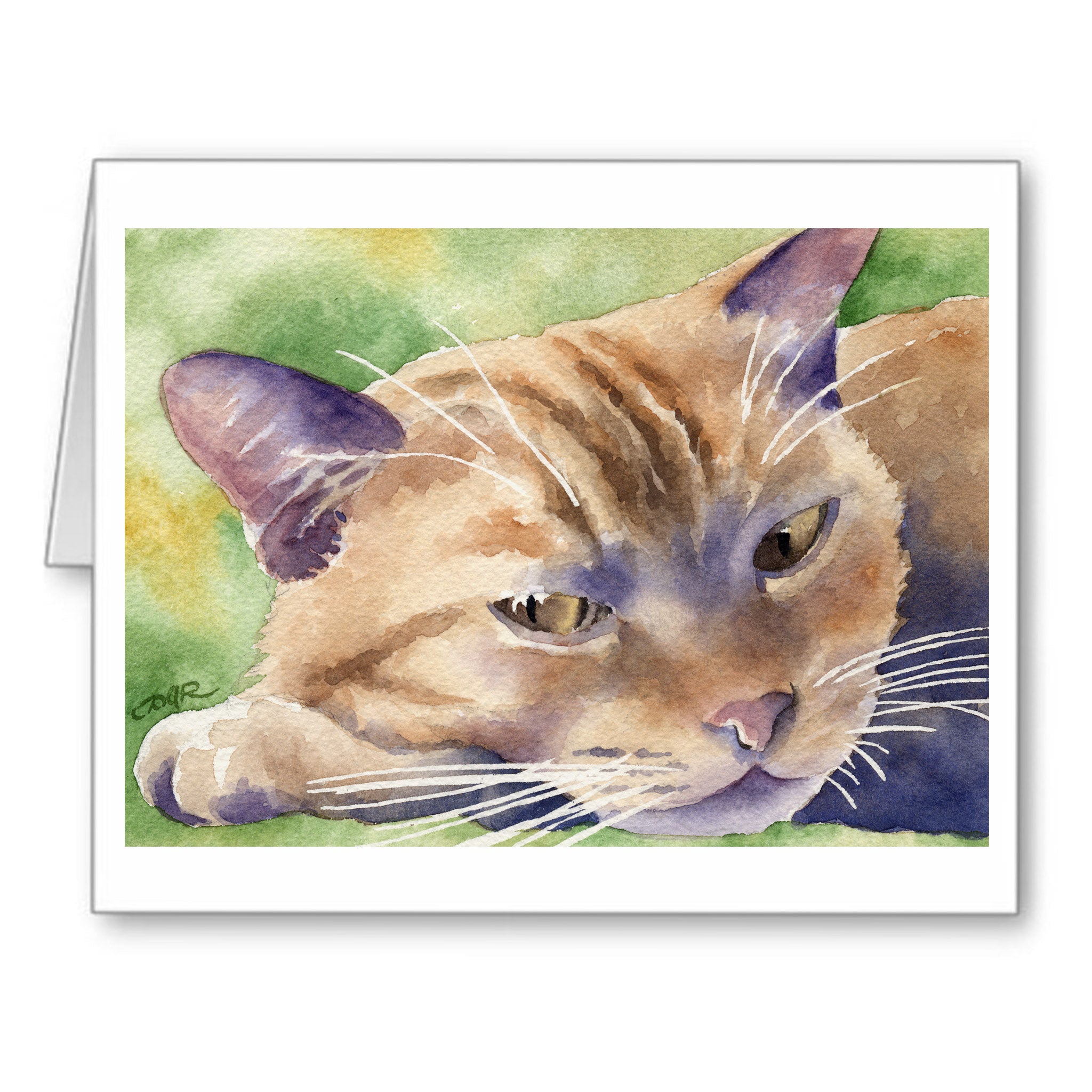 Orange Tabby Cat Watercolor Note Card Art by Artist DJ Rogers