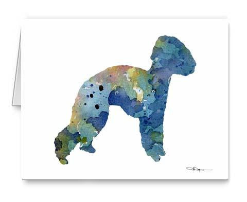 Bedlington Terrier Watercolor Note Card Art by Artist DJ Rogers
