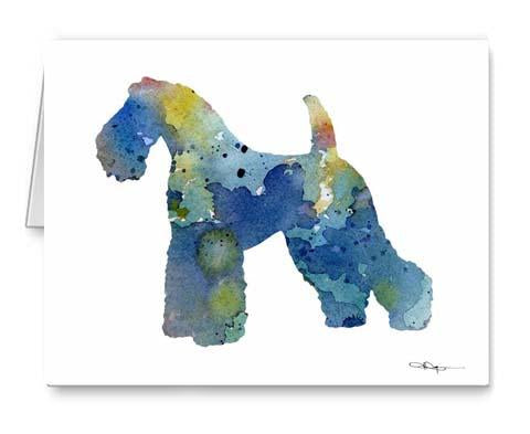 Kerry Blue Terrier Watercolor Note Card Art by Artist DJ Rogers