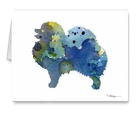 Pomeranian Watercolor Note Card Art by Artist DJ Rogers