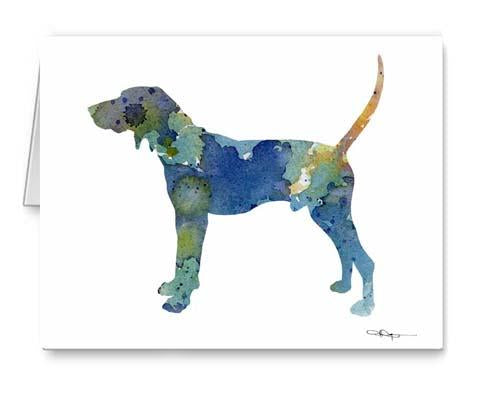 Treeing Walker Coonhound Watercolor Note Card Art by Artist DJ Rogers