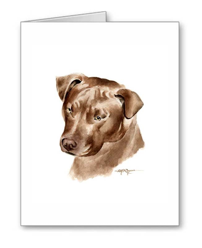 A American Pit Bull Terrier portrait print based on a David J Rogers original watercolor