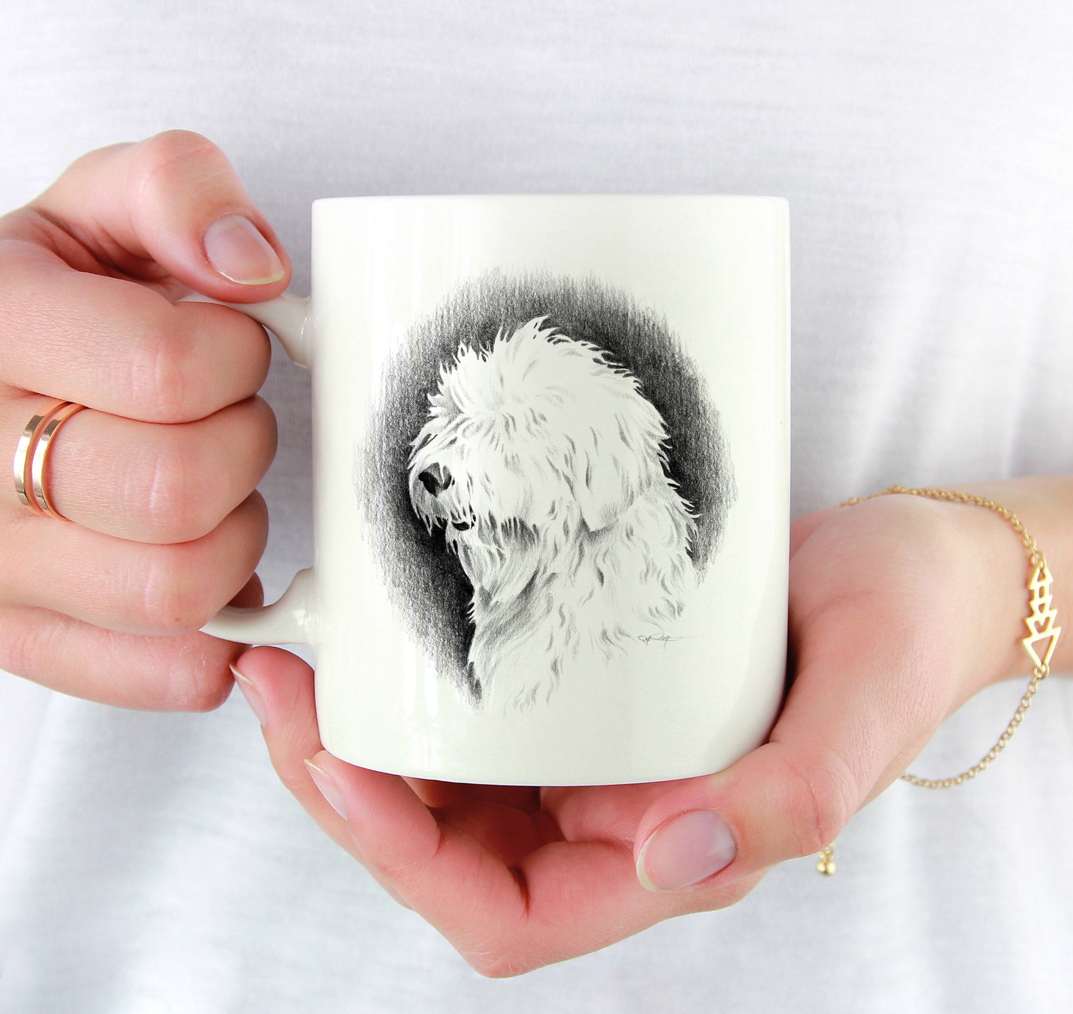 Old English Sheepdog Pencil Mug Art by Artist DJ Rogers