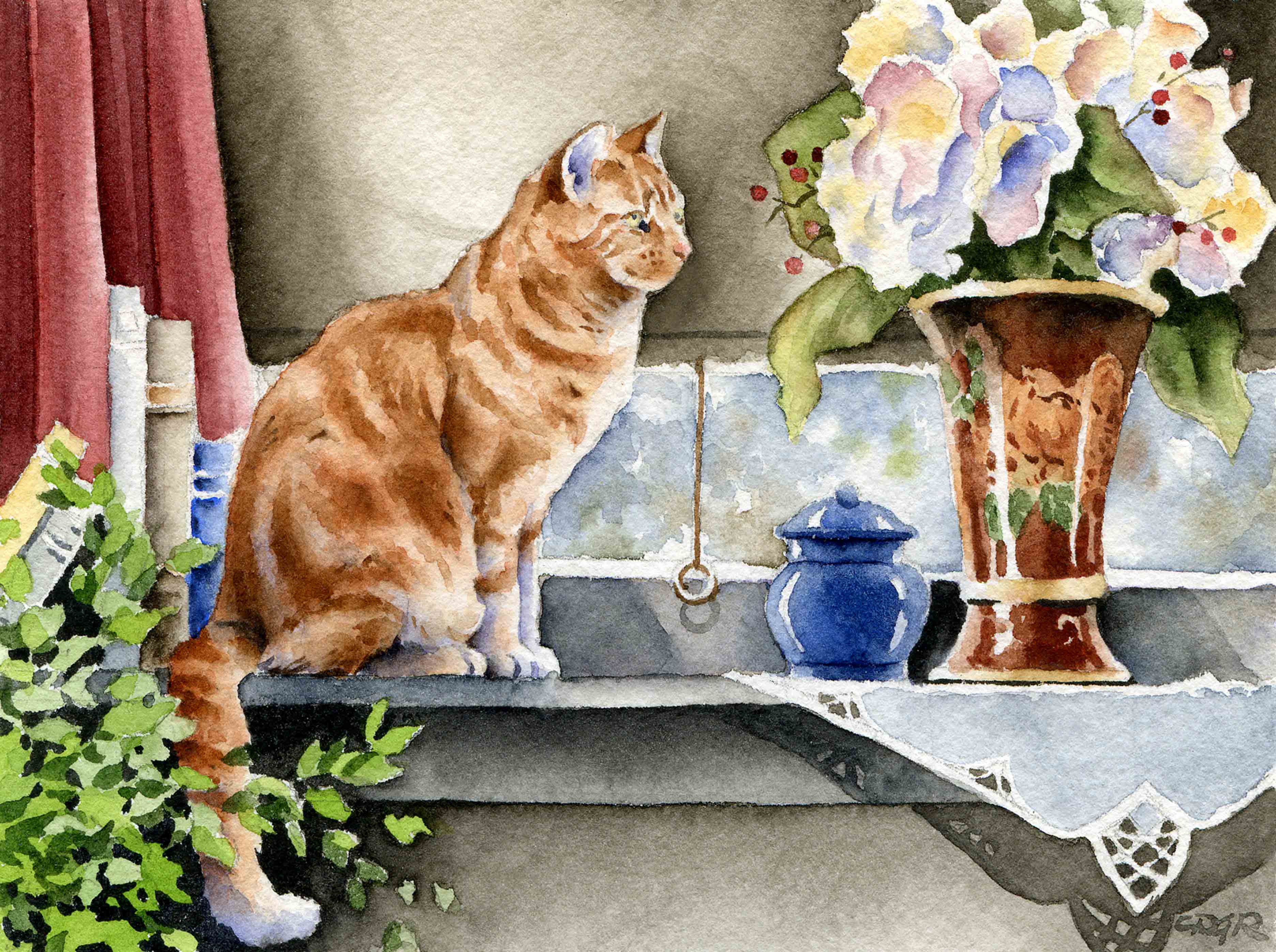 Orange Tabby Cat Contemporary Watercolor Cat Art Print by Artist DJ Rogers