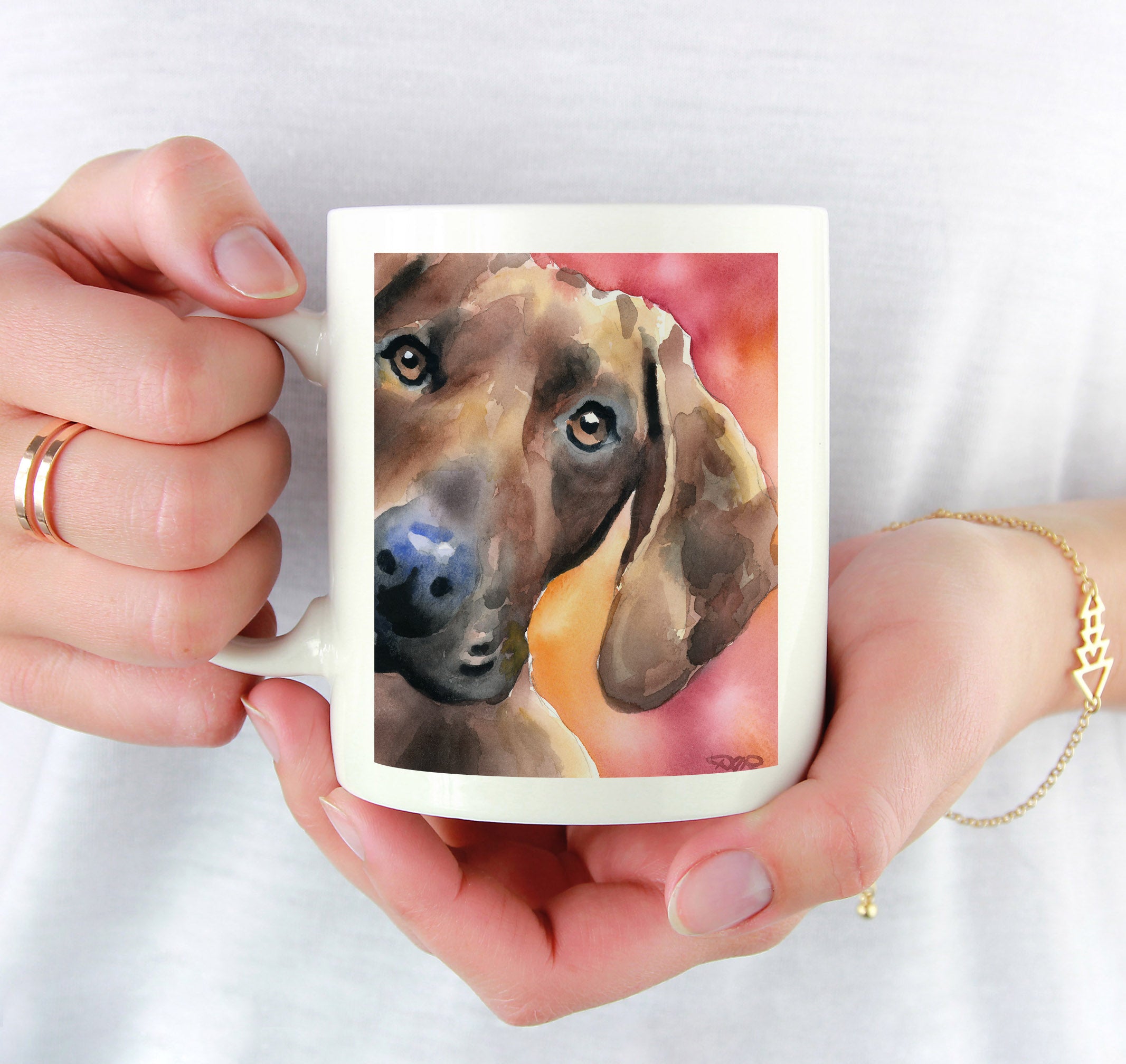 Redbone Coonhound Watercolor Mug Art by Artist DJ Rogers