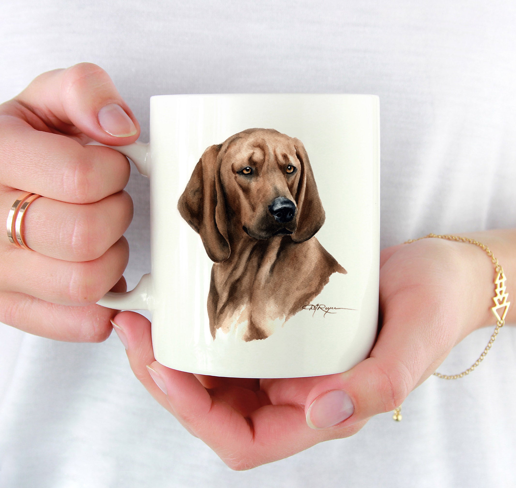 Redbone Coonhound Watercolor Mug Art by Artist DJ Rogers