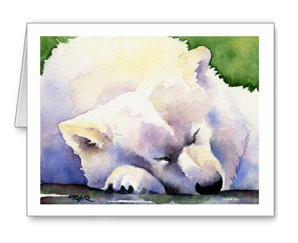 Samoyed Watercolor Note Card Art by Artist DJ Rogers