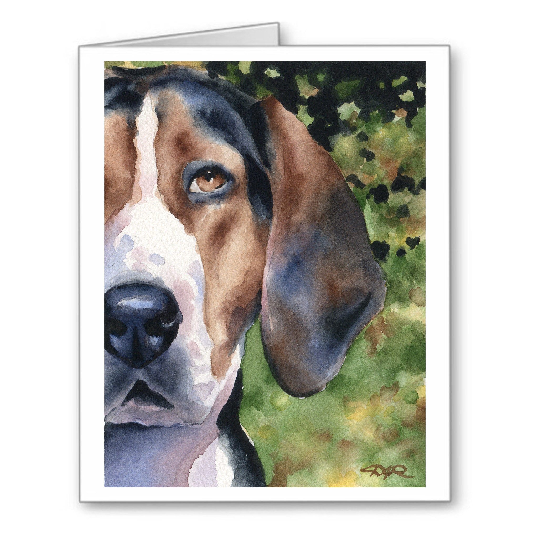 Treeing Walker Coonhound Watercolor Note Card Art by Artist DJ Rogers
