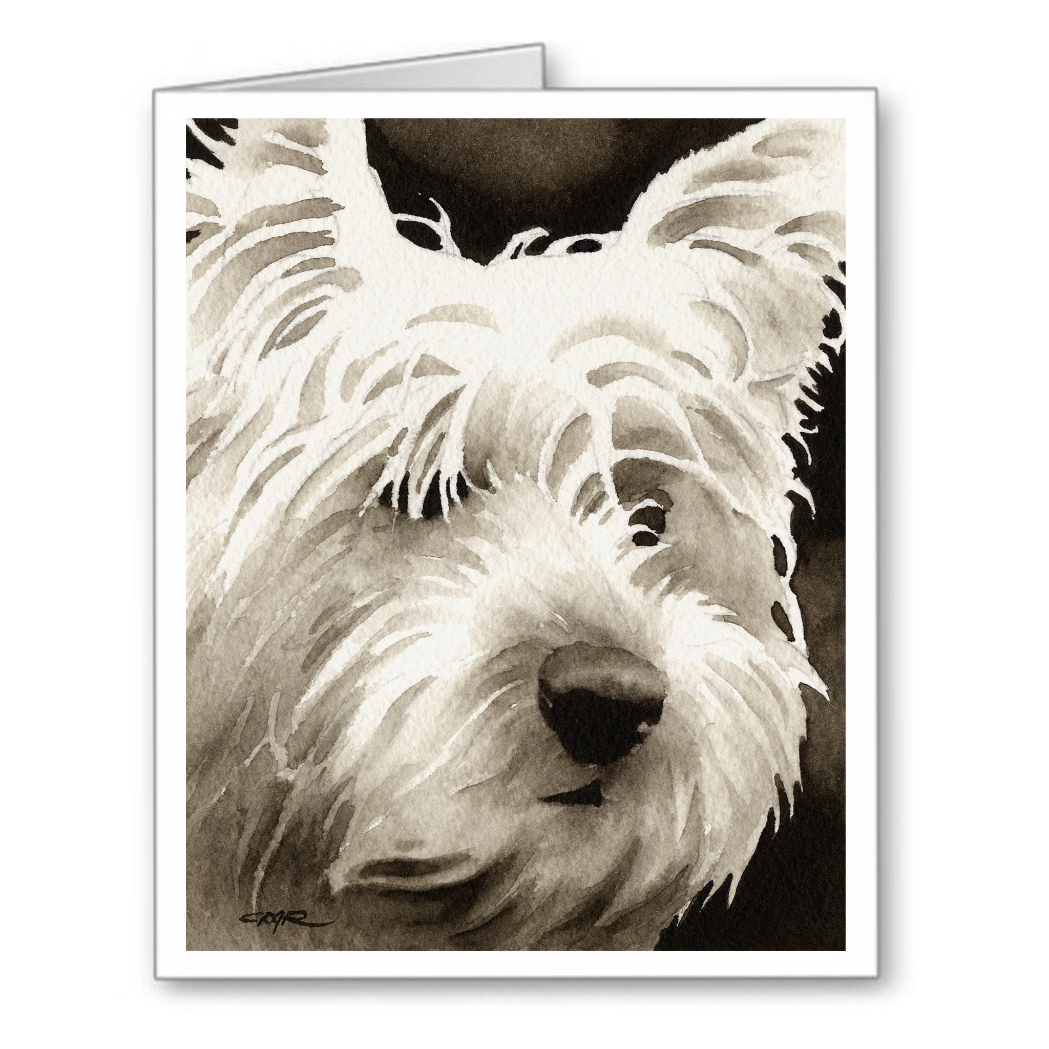 West Highland Terrier Watercolor Note Card Art by Artist DJ Rogers